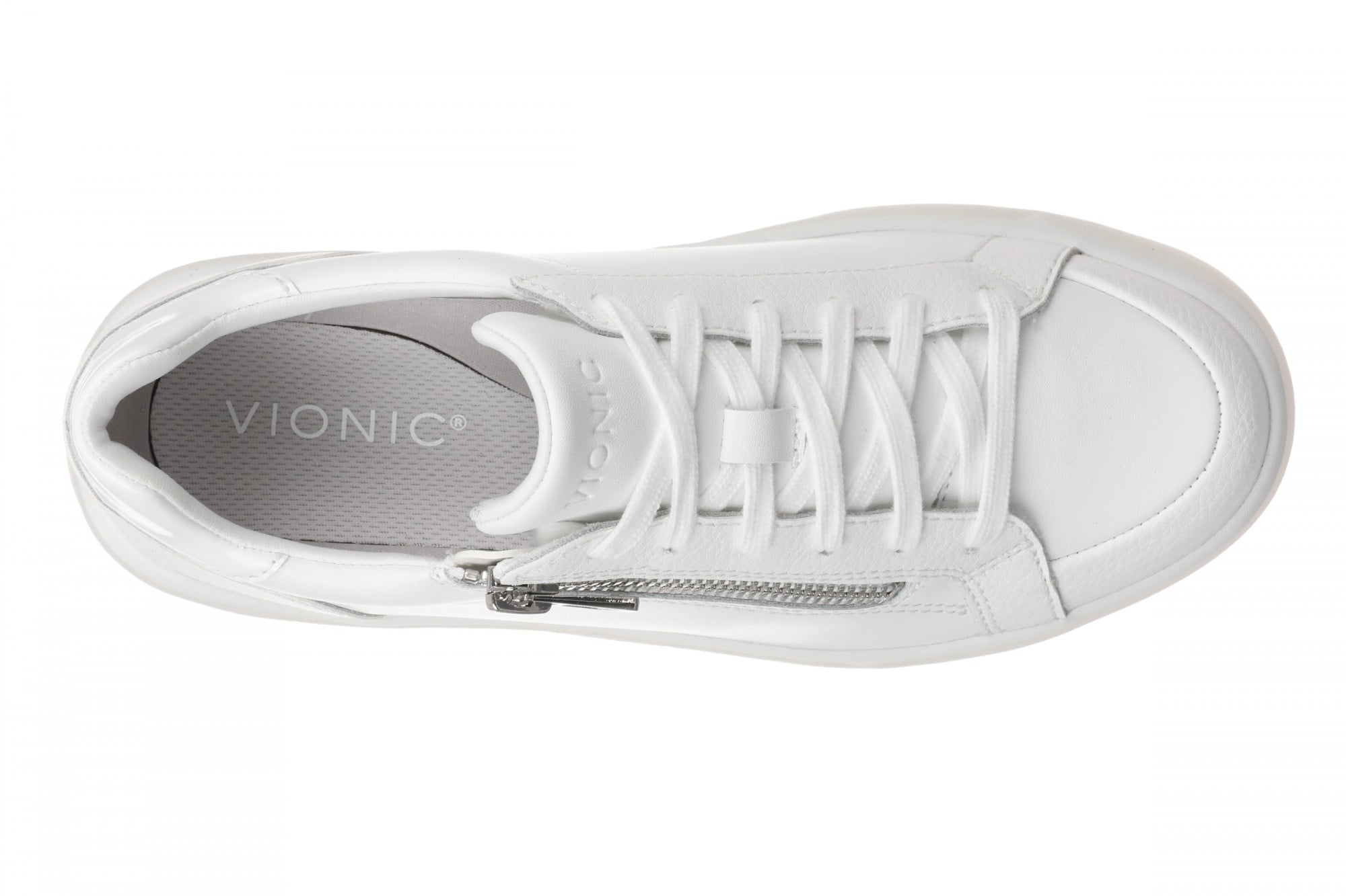 Vionic City Walk AXS Women's Sneakers | Side Zip & Arch Support - White - Top