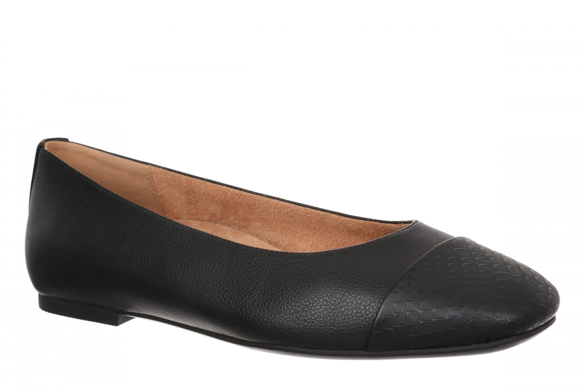 Vionic Hollen Women's Cap-Toe Arch Support Flat - Black - Angle main