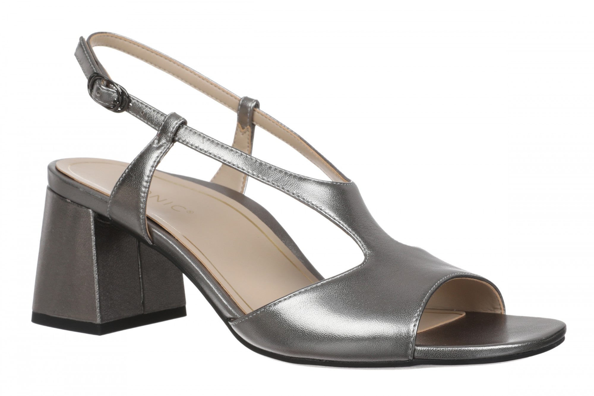 Vionic Raquel Women's Slingback Dress Sandal - Block Heel Comfort with Arch Support in Pewter