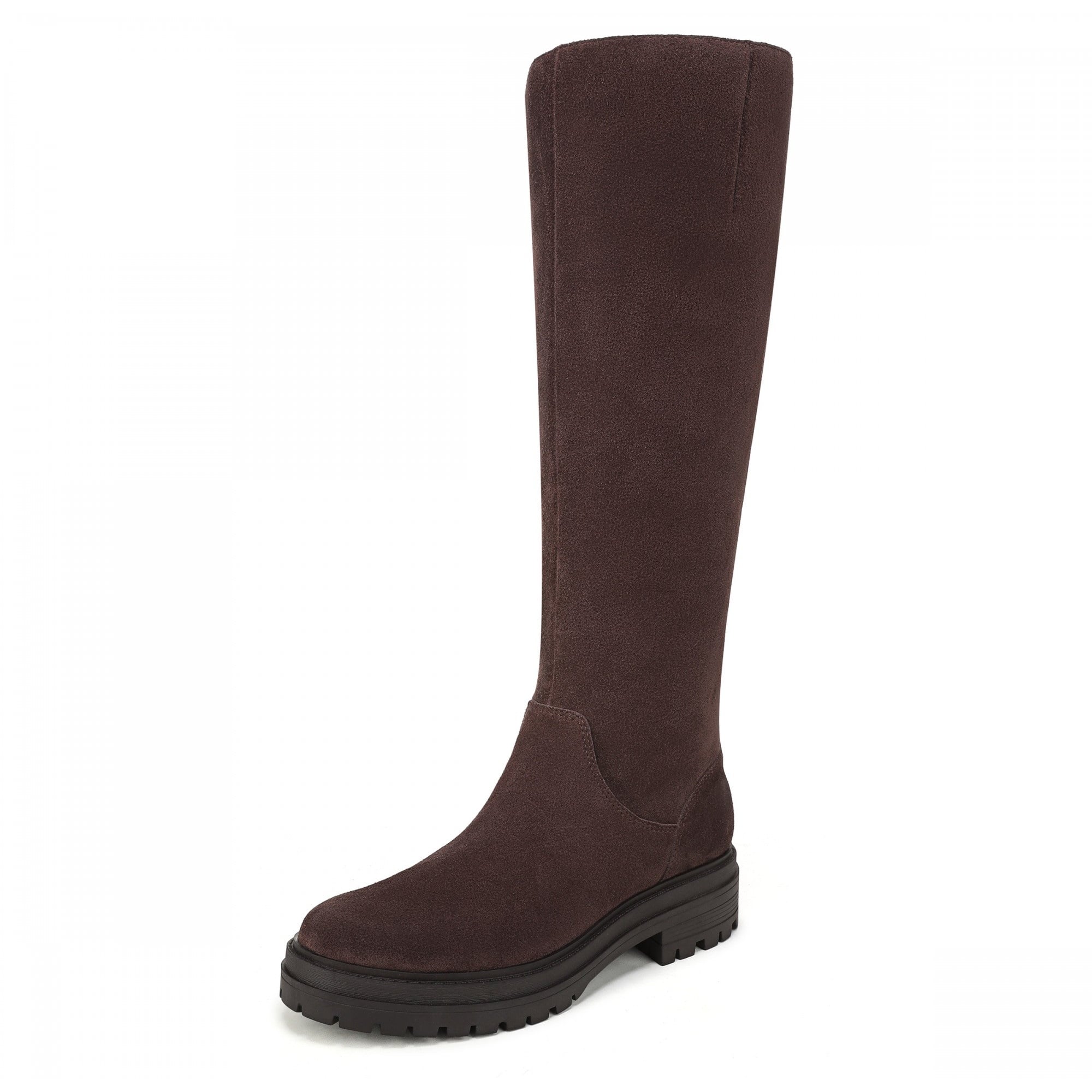 Vionic Gretchen Women's Boots - Chocolate Ganache Waxed Suede Wide Calf - Angle Main