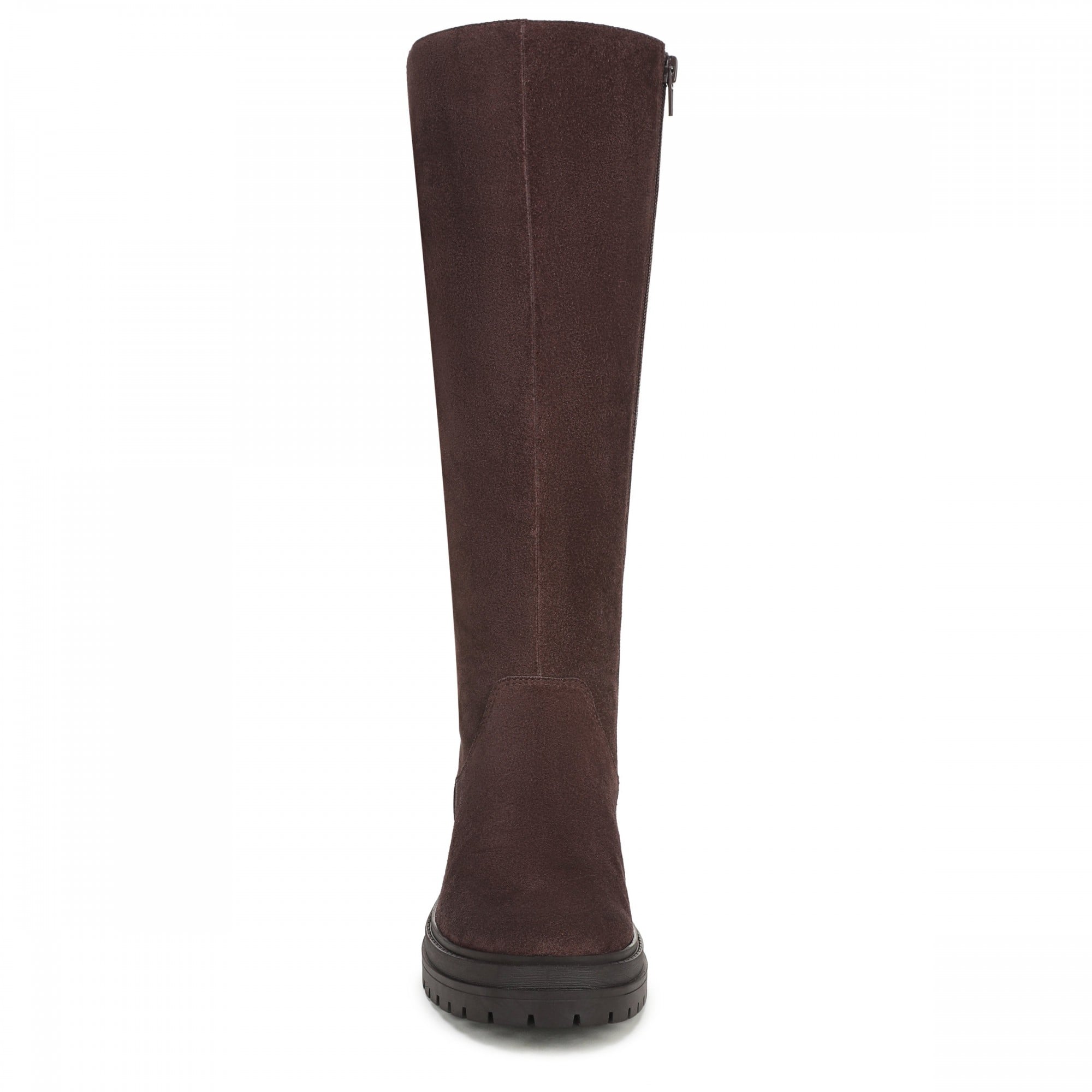 Vionic Gretchen Women's Boots - Chocolate Ganache Waxed Suede Wide Calf - Front of Shoe
