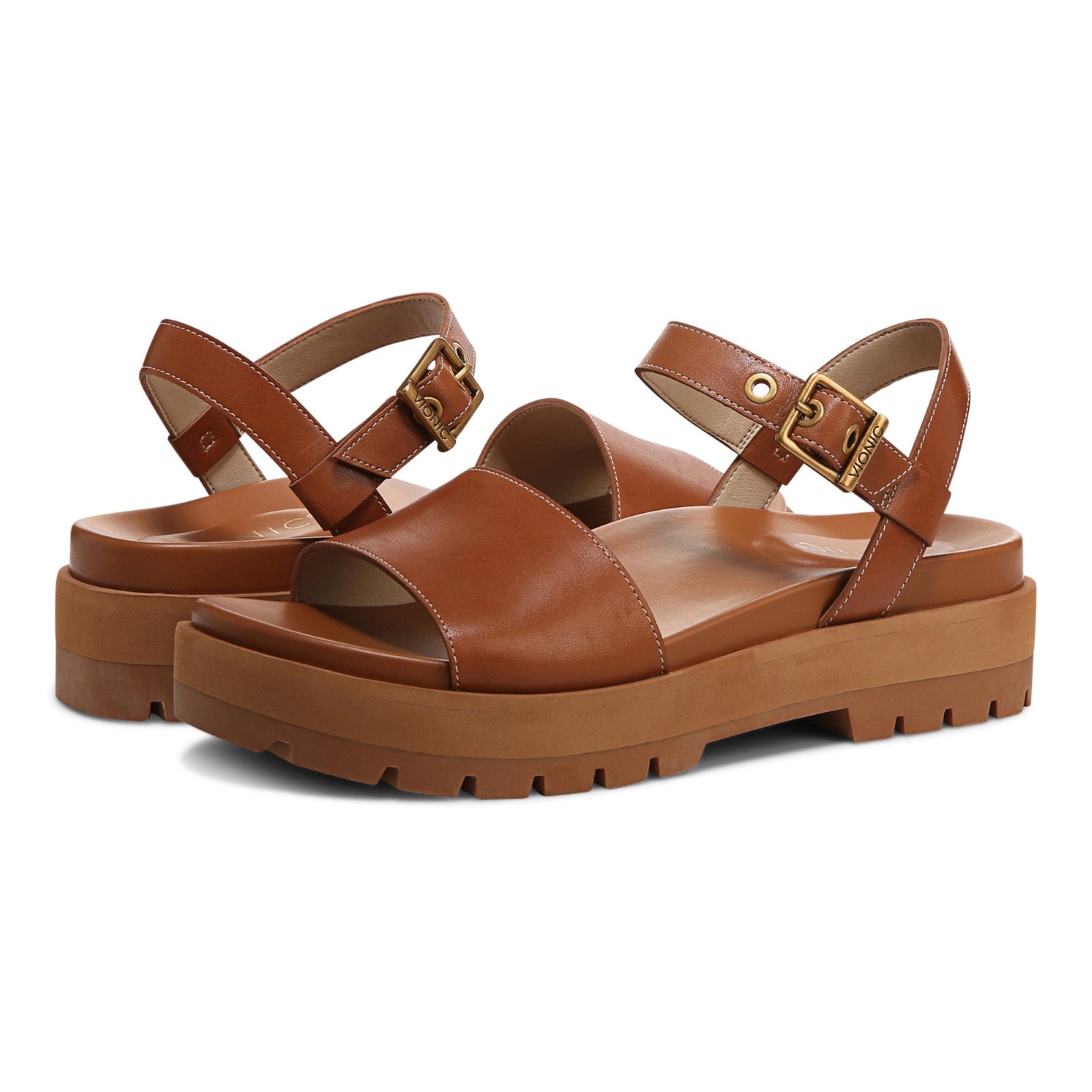 Vionic Jamie Womens Quarter/Ankle/T-Strap Sandals - Tan - pair left angle
