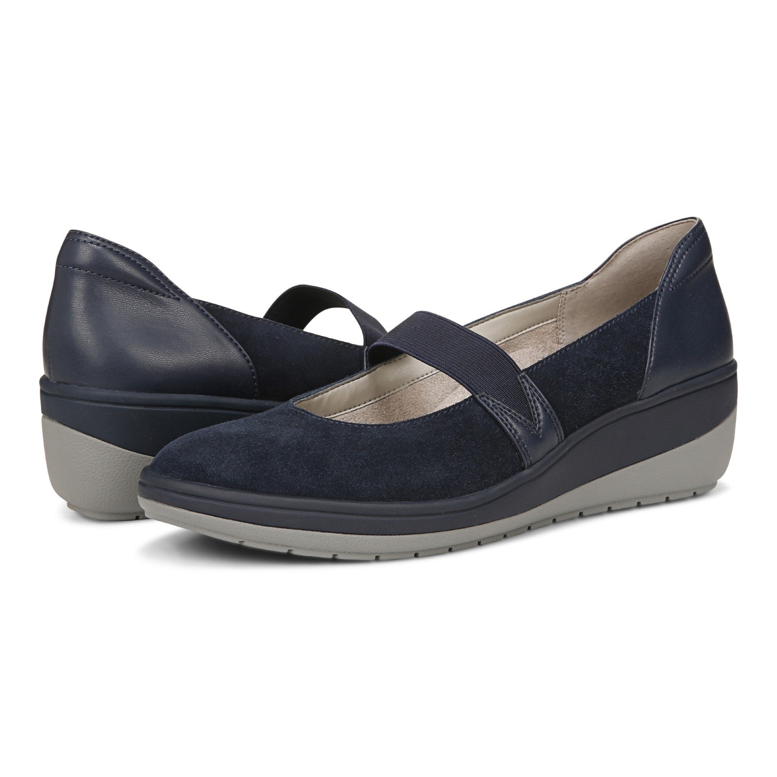 Vionic Judie Women's Mary Jane Wedge Casual Shoe - Navy - pair left angle