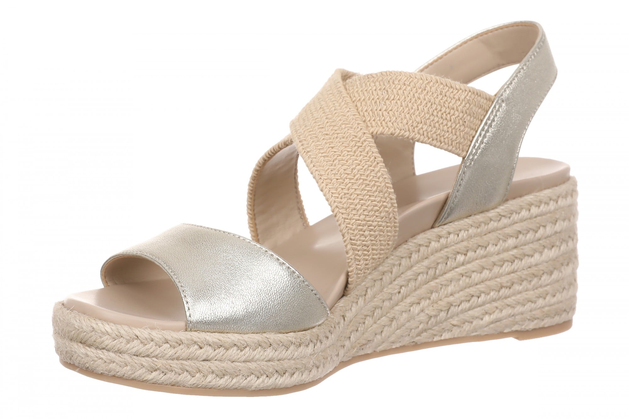 Vionic Soren Women's Espadrille Wedge Arch Support Sandal - Gold/Natural - Left angle