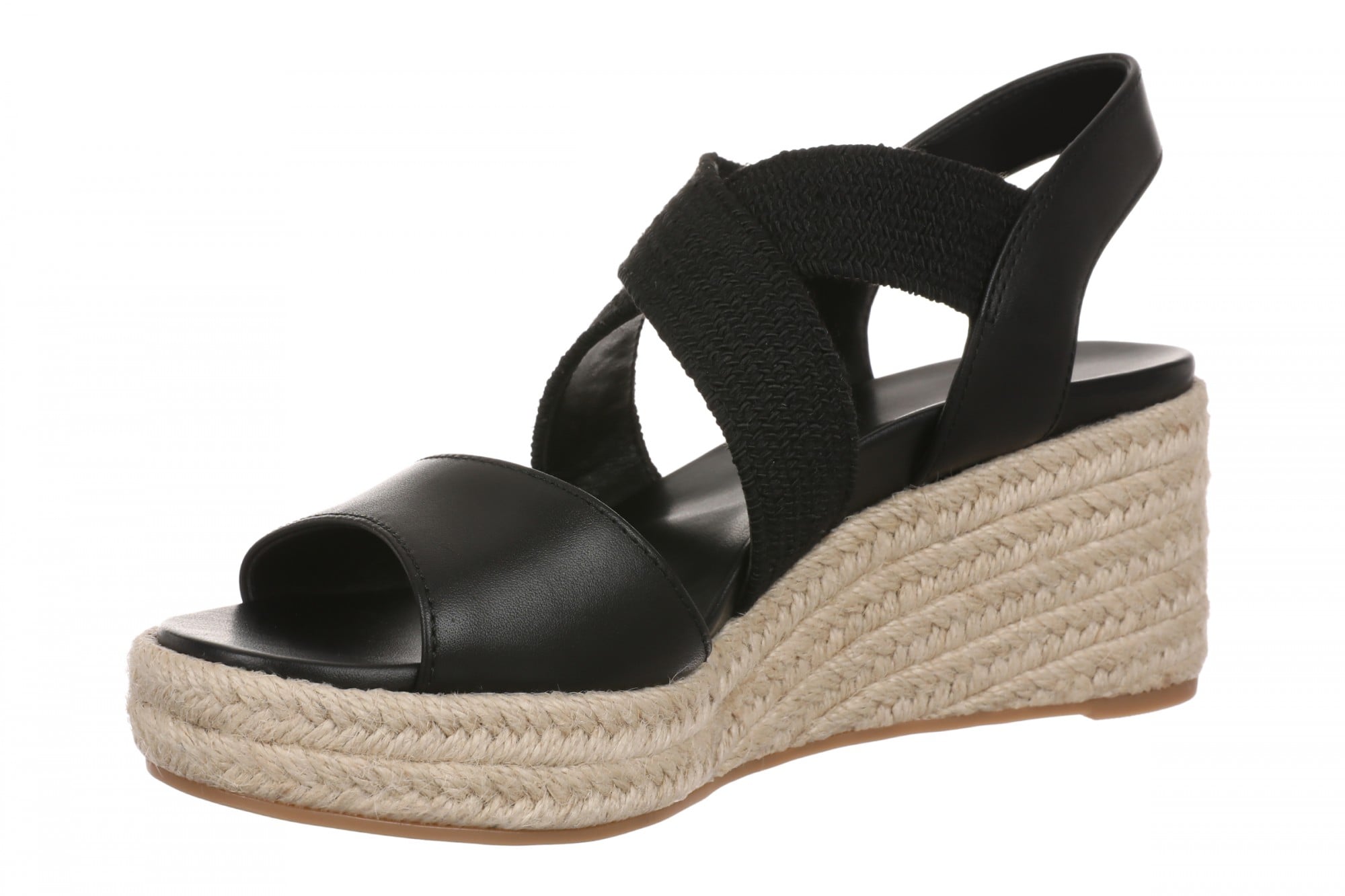 Vionic Soren Women's Espadrille Wedge Arch Support Sandal - Black/Natural - Left angle
