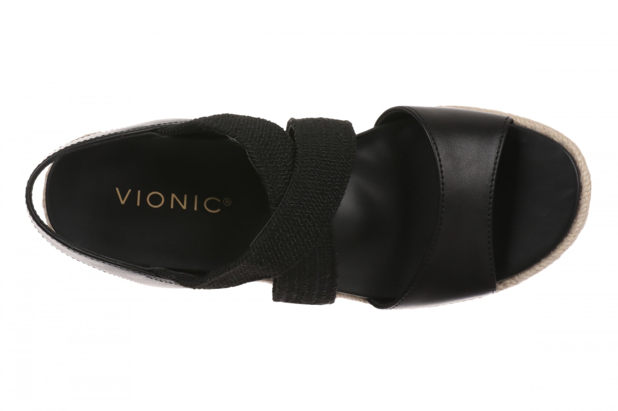 Vionic Soren Women's Espadrille Wedge Arch Support Sandal - Black/Natural - Top