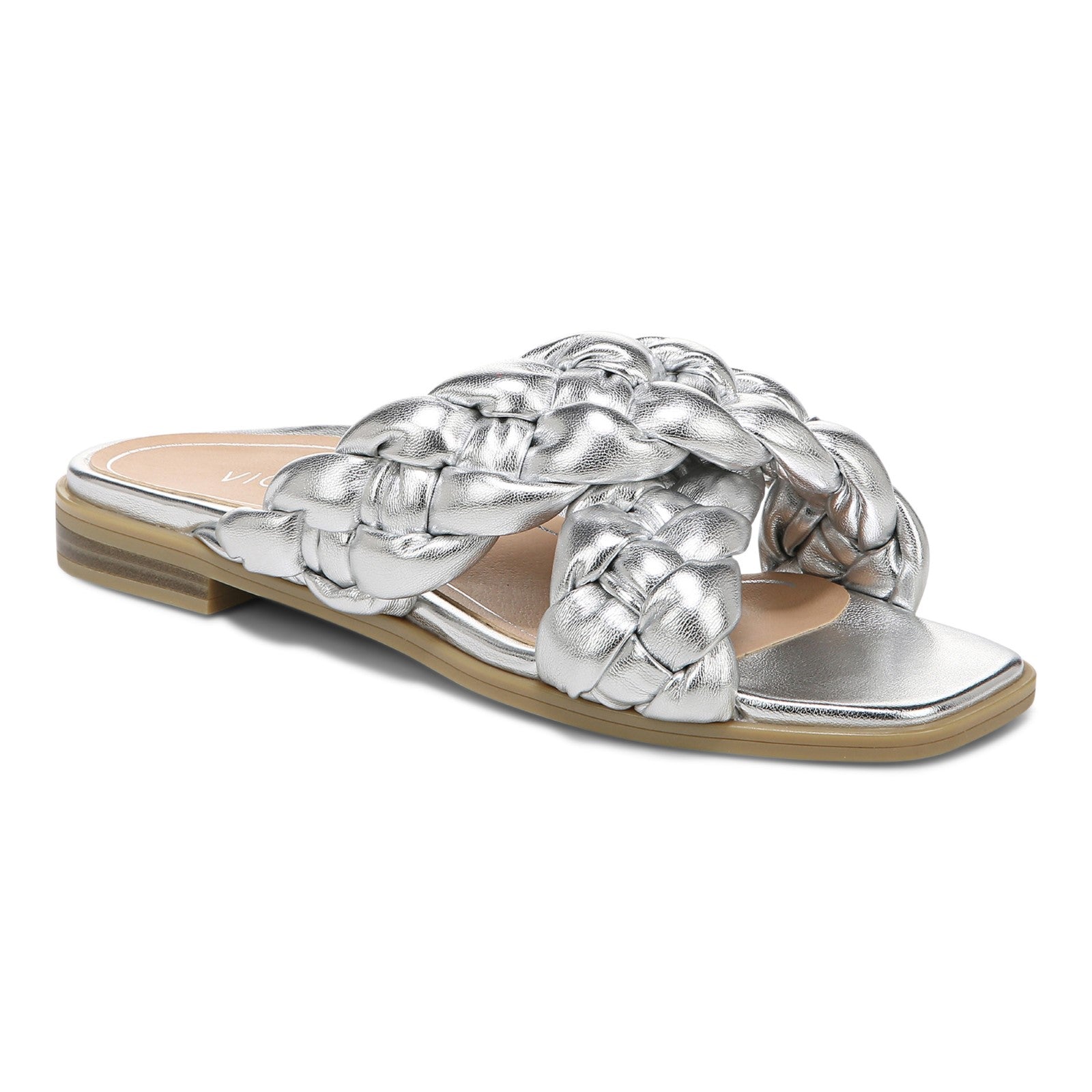 Vionic Kalina Women's Slide Braided Sandals in Silver