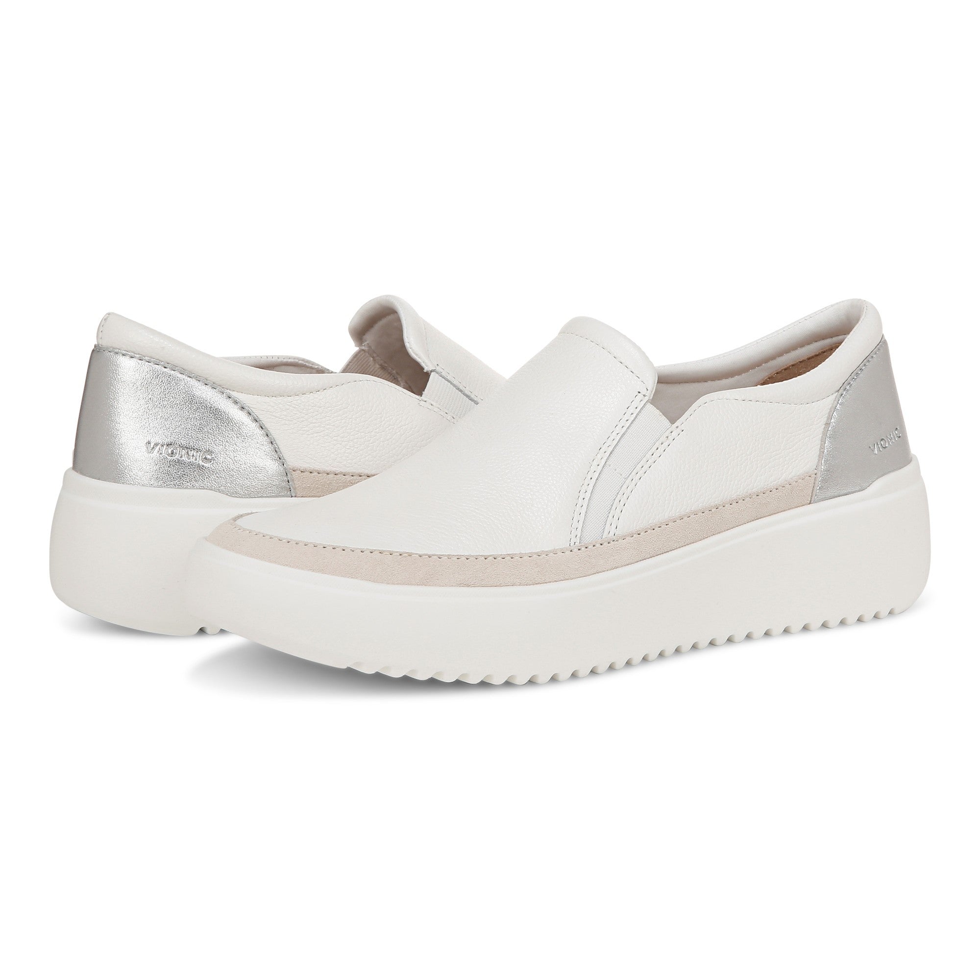 Vionic Kearny Women's Platform Slip-On Comfort Sneaker - White - pair left angle