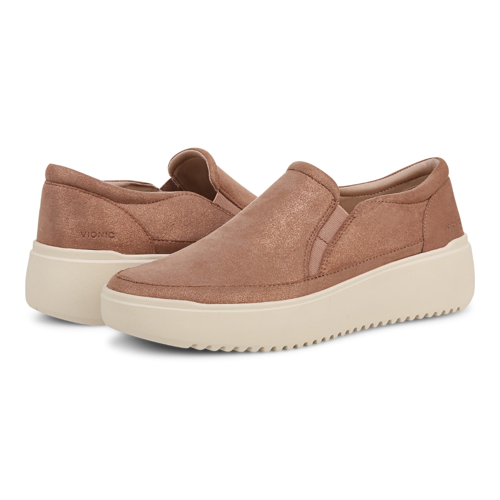 Vionic Kearny Women's Platform Slip-On Comfort Sneaker - Polluted Rose Gold - pair left angle