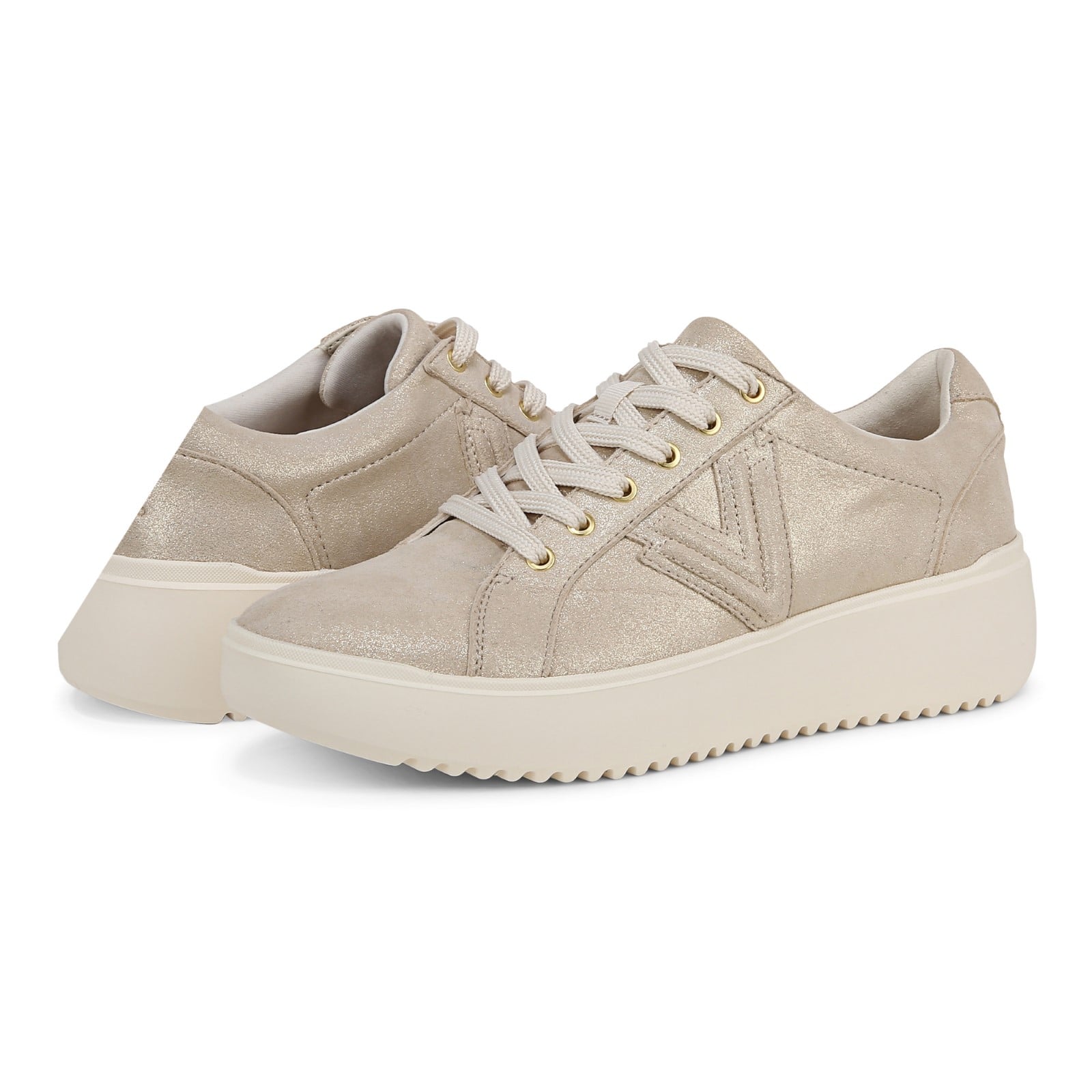Vionic Kearny Women's Lace Up Platform Comfort Sneaker - Soft Gold - pair left angle