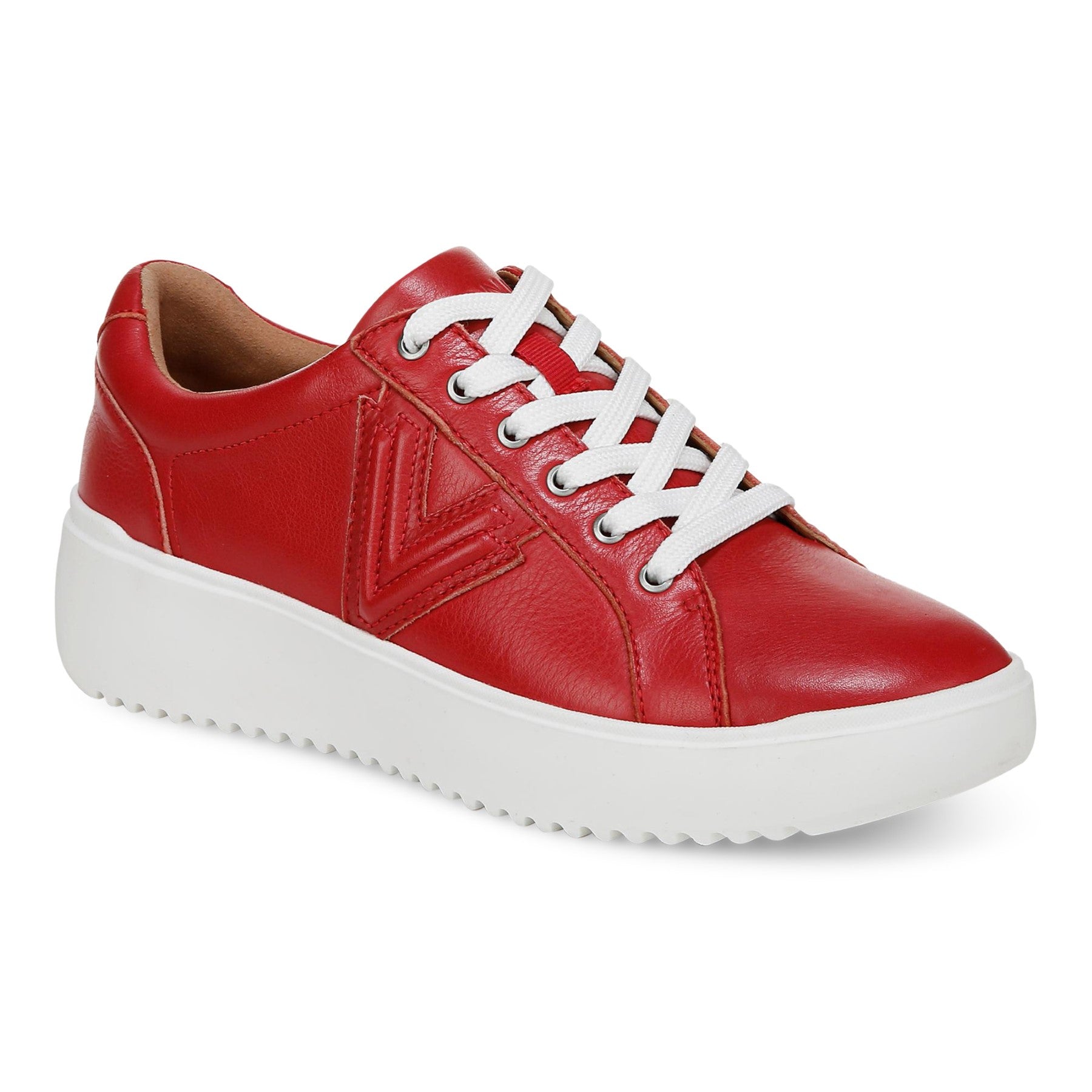 Vionic Kearny Women's Lace Up Platform Comfort Sneaker - Red - Angle main