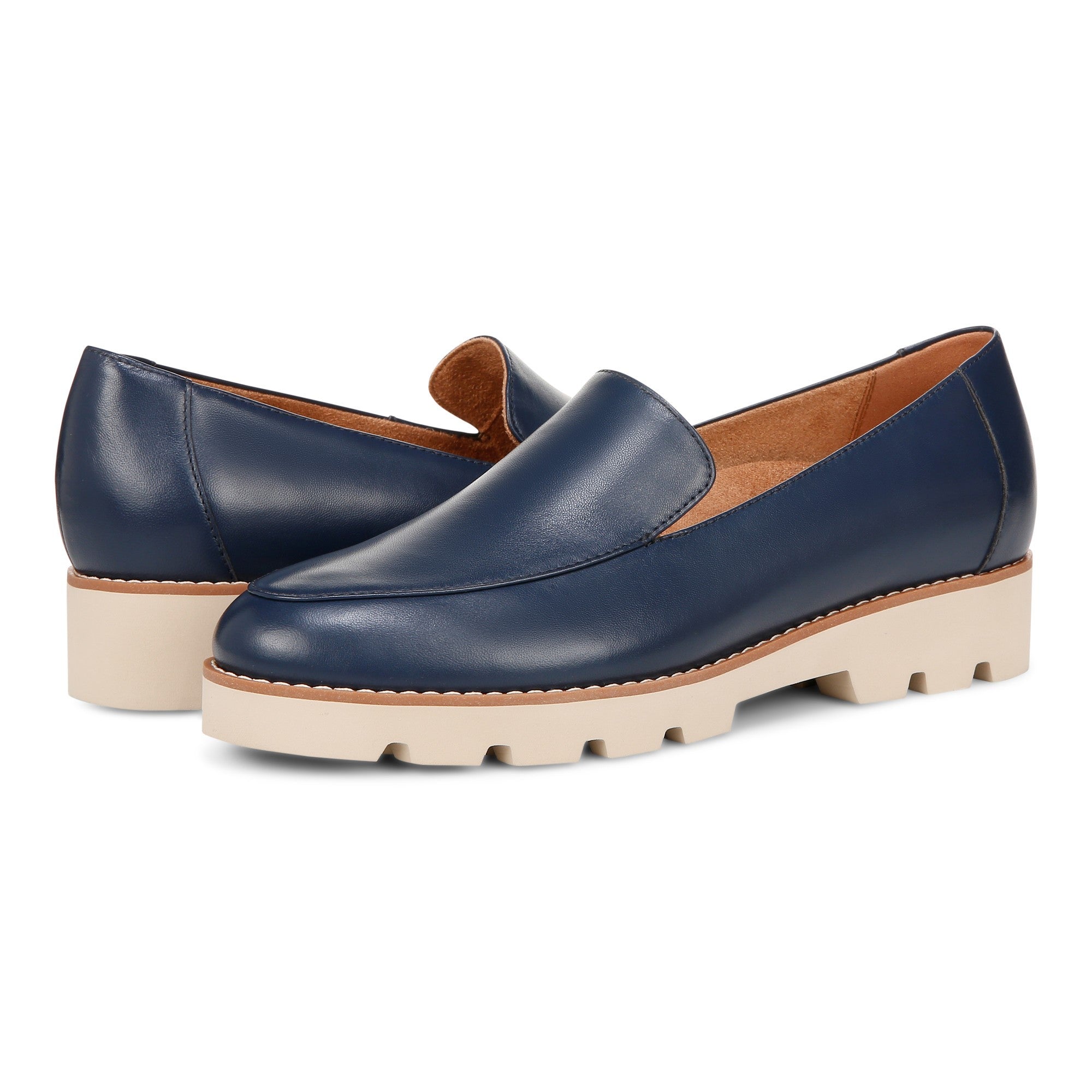 Vionic Kensley Women's Slip On Loafer - Navy Leather - pair left angle