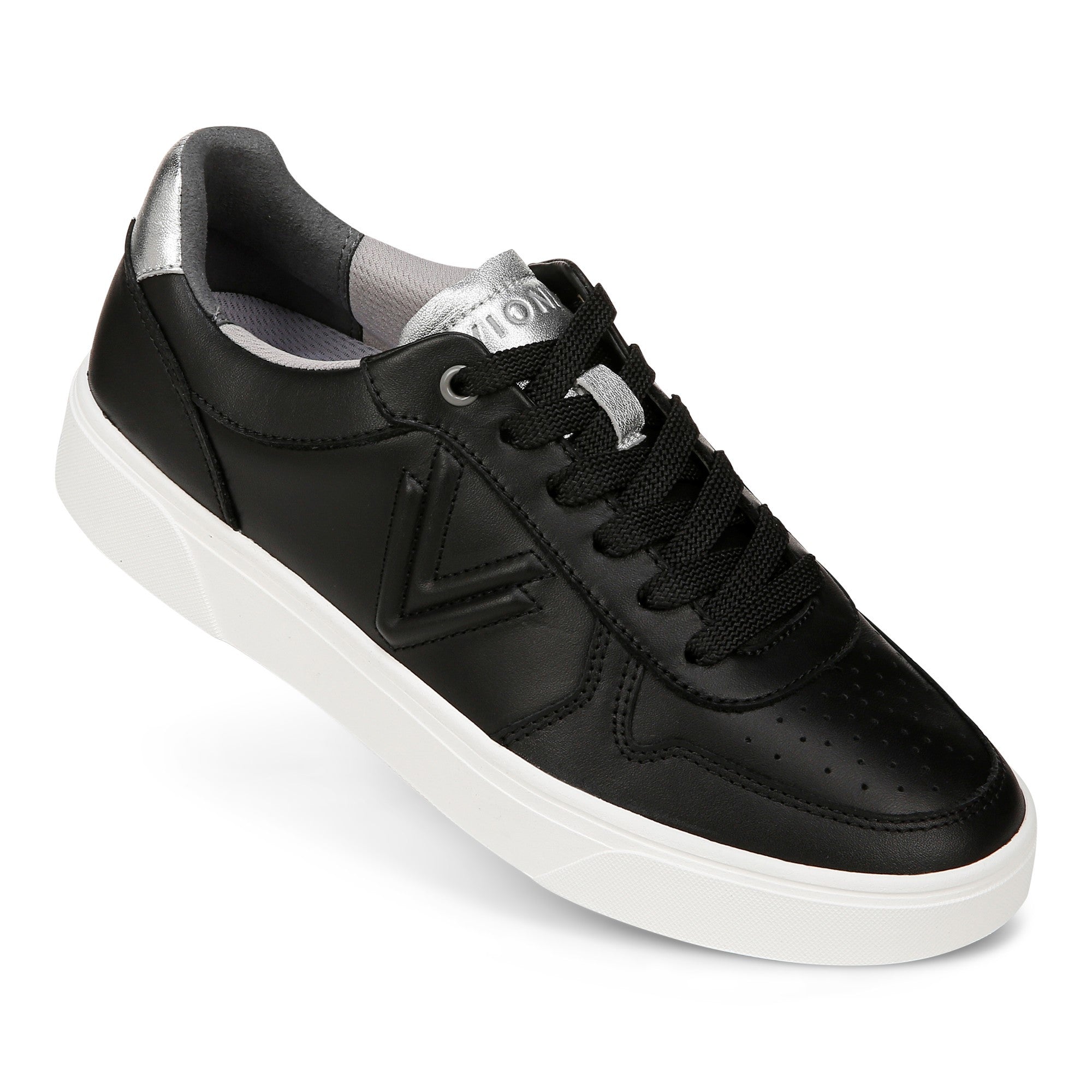 Vionic Kimmie Court - Women's Casual Leather Lace-up Orthotic Shoe - Black/silver - KIMMIE COURT-I9793L2001-BLACK SILVER-13fl-med