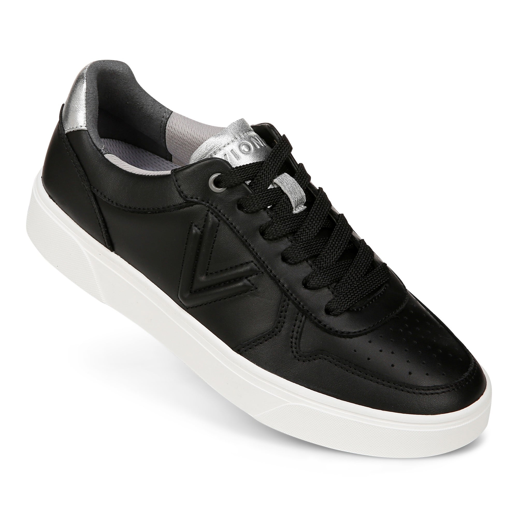 Vionic Kimmie Court - Women's Casual Leather Lace-up Orthotic Shoe - Black/silver - KIMMIE COURT-I9793L2001-BLACK SILVER-13fl-med