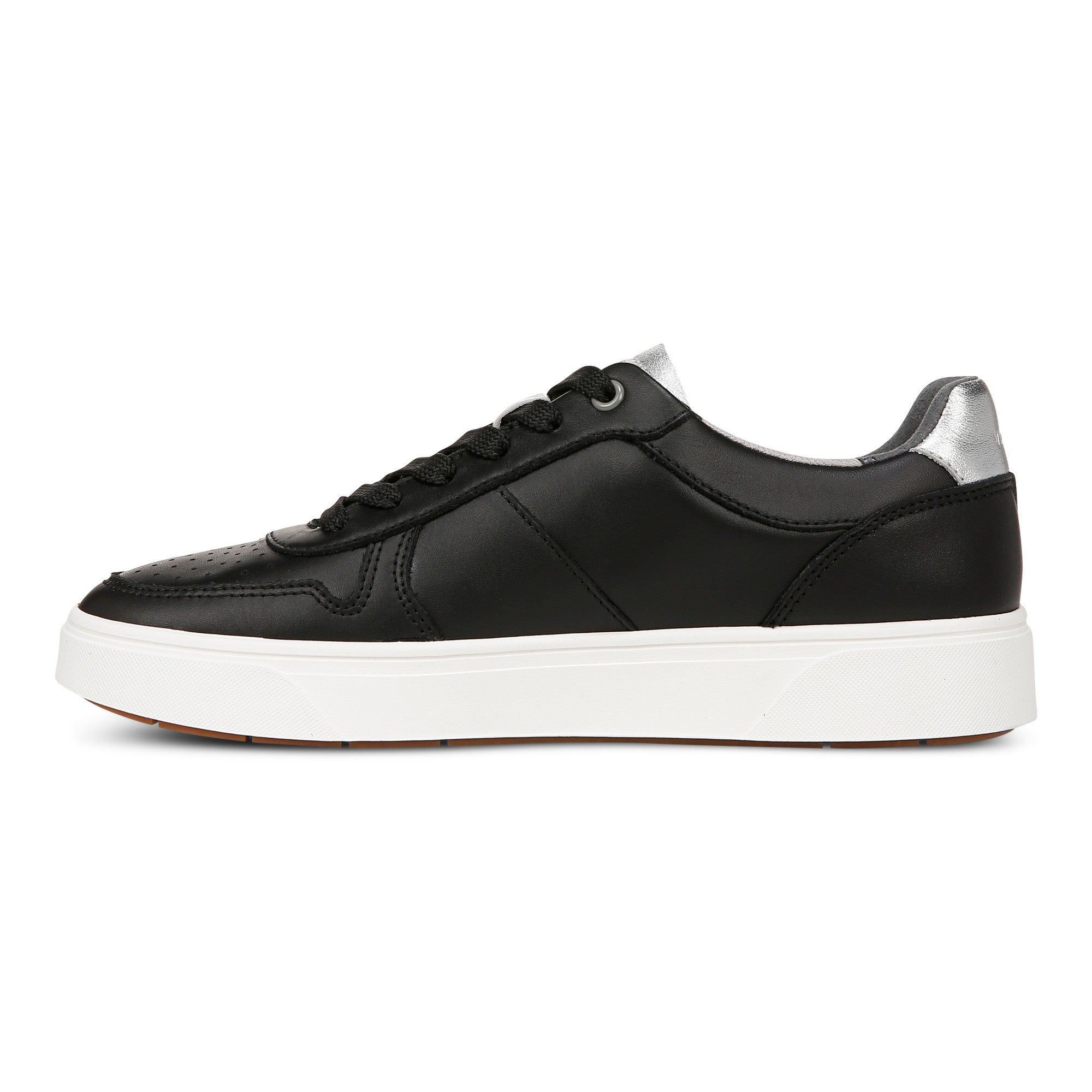 Vionic Kimmie Court - Women's Casual Leather Lace-up Orthotic Shoe - Black/silver - Left Side