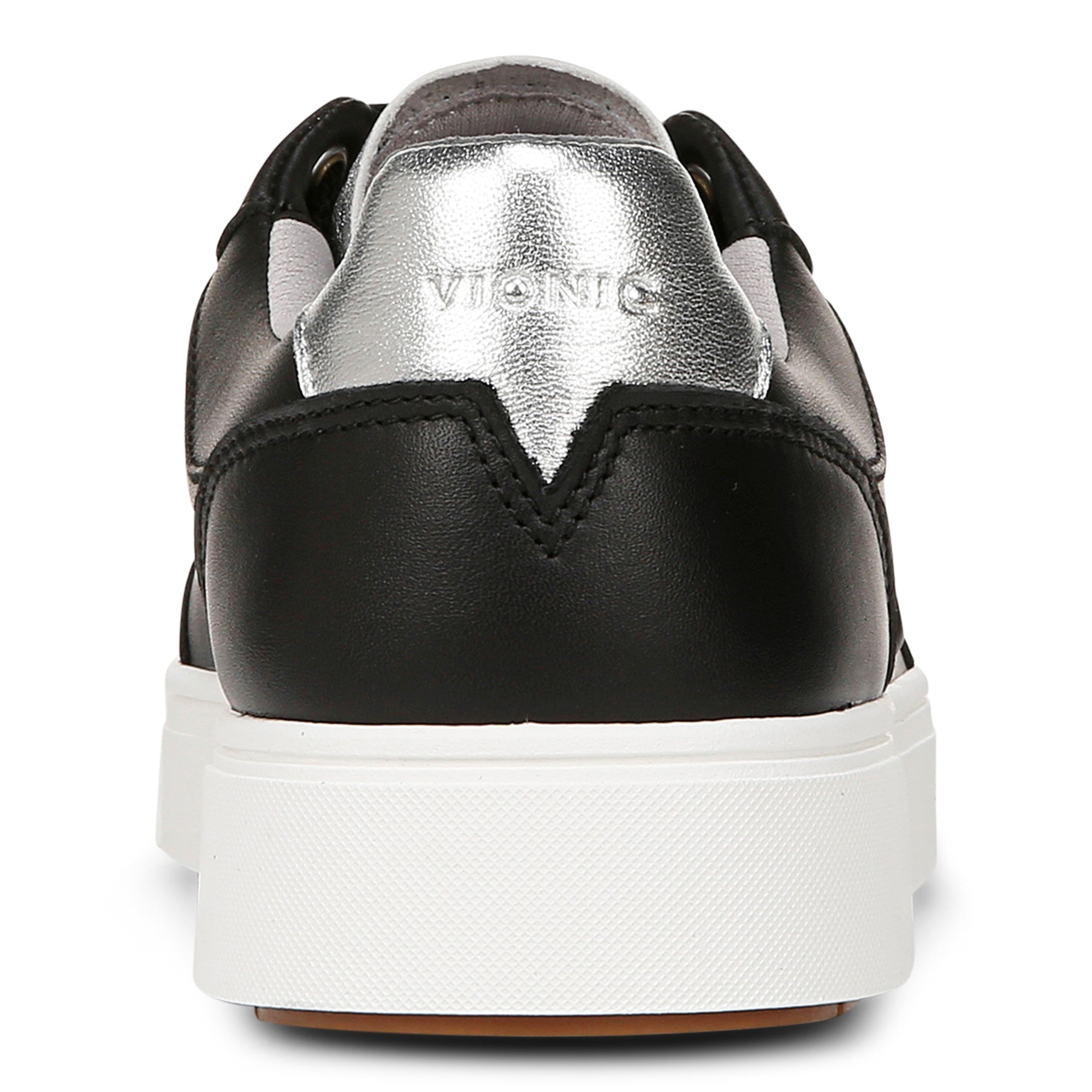 Vionic Kimmie Court - Women's Casual Leather Lace-up Orthotic Shoe - Black/silver - Back