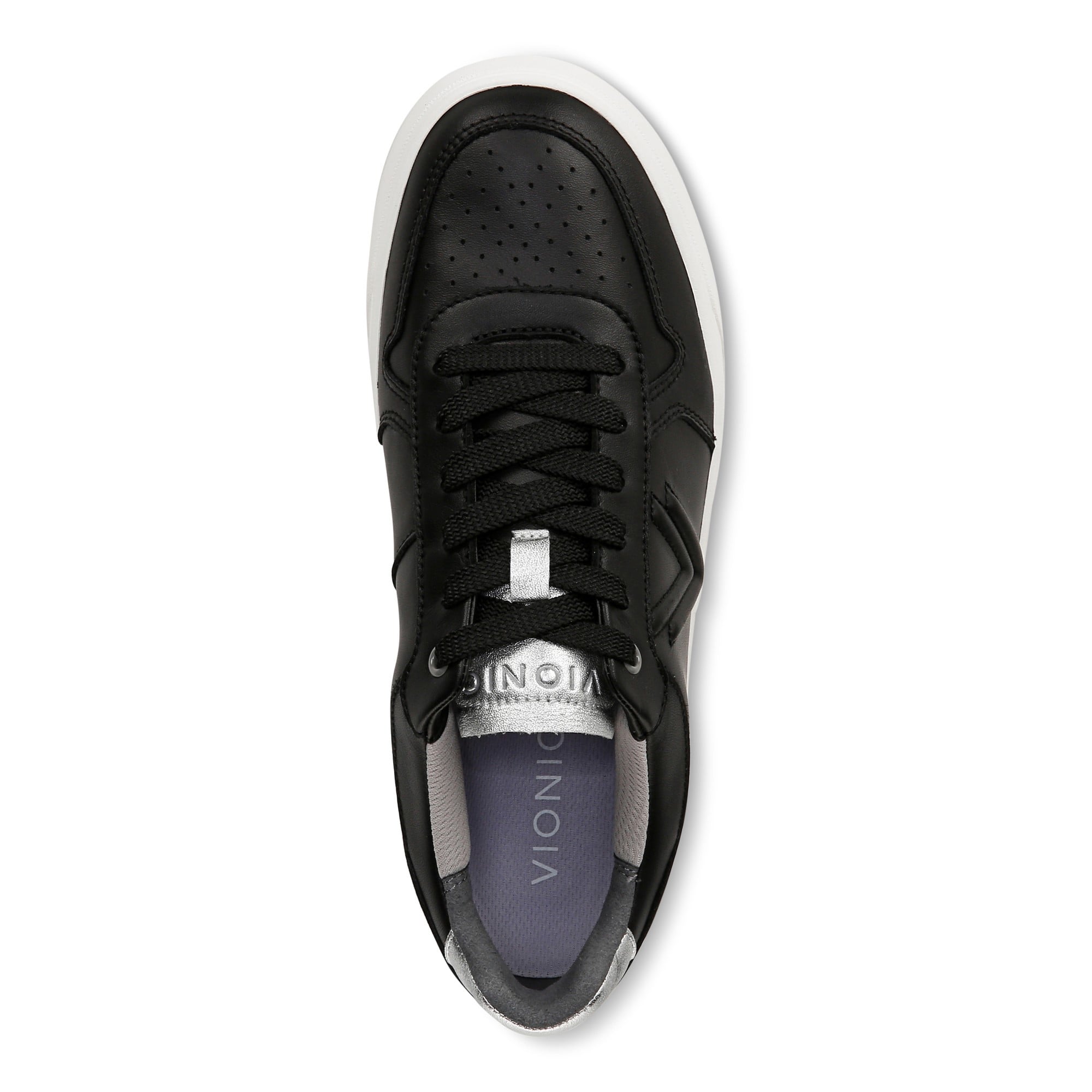 Vionic Kimmie Court - Women's Casual Leather Lace-up Orthotic Shoe - Black/silver - Top
