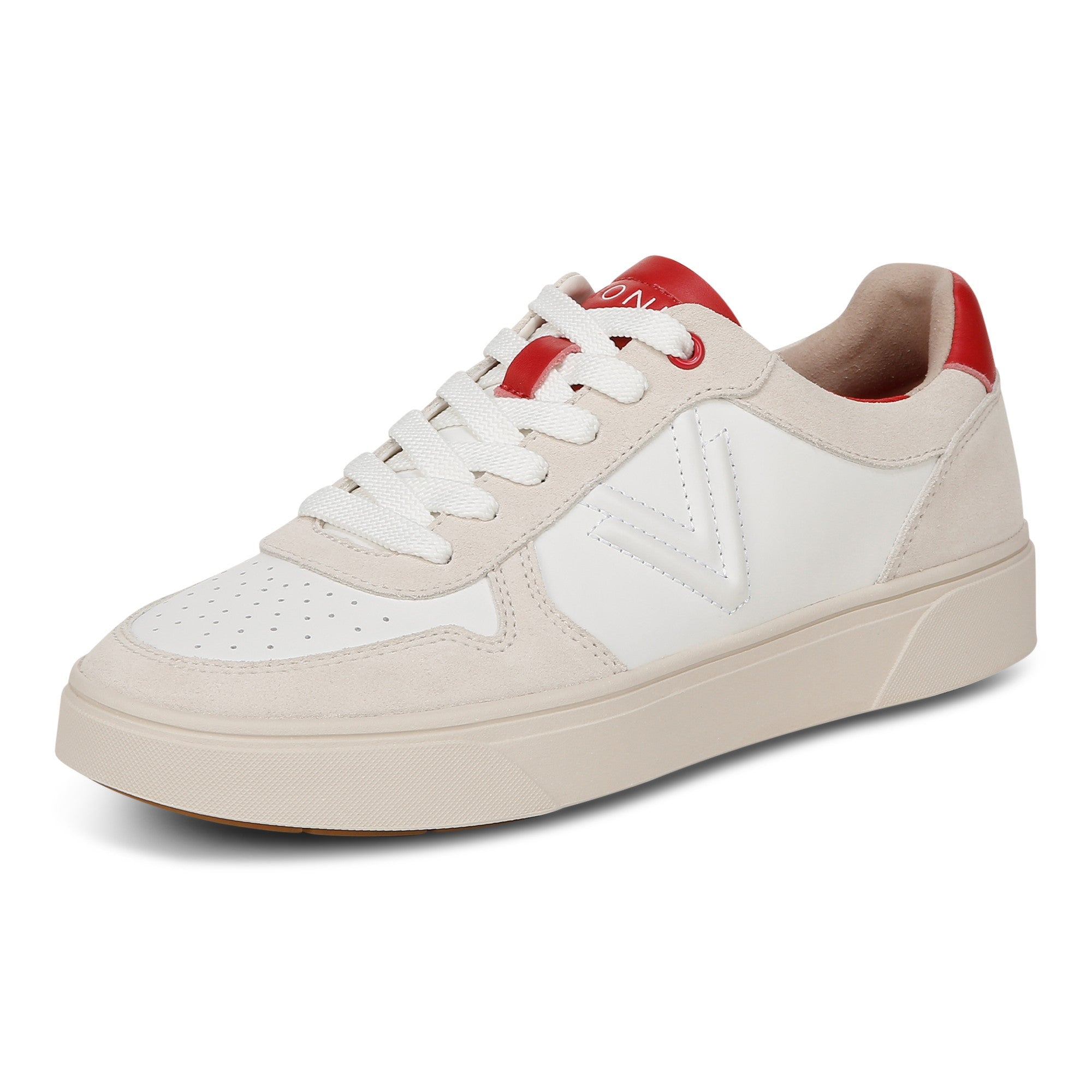 Vionic Kimmie Court - Women's Casual Leather Lace-up Orthotic Shoe - Cream/red - Left angle