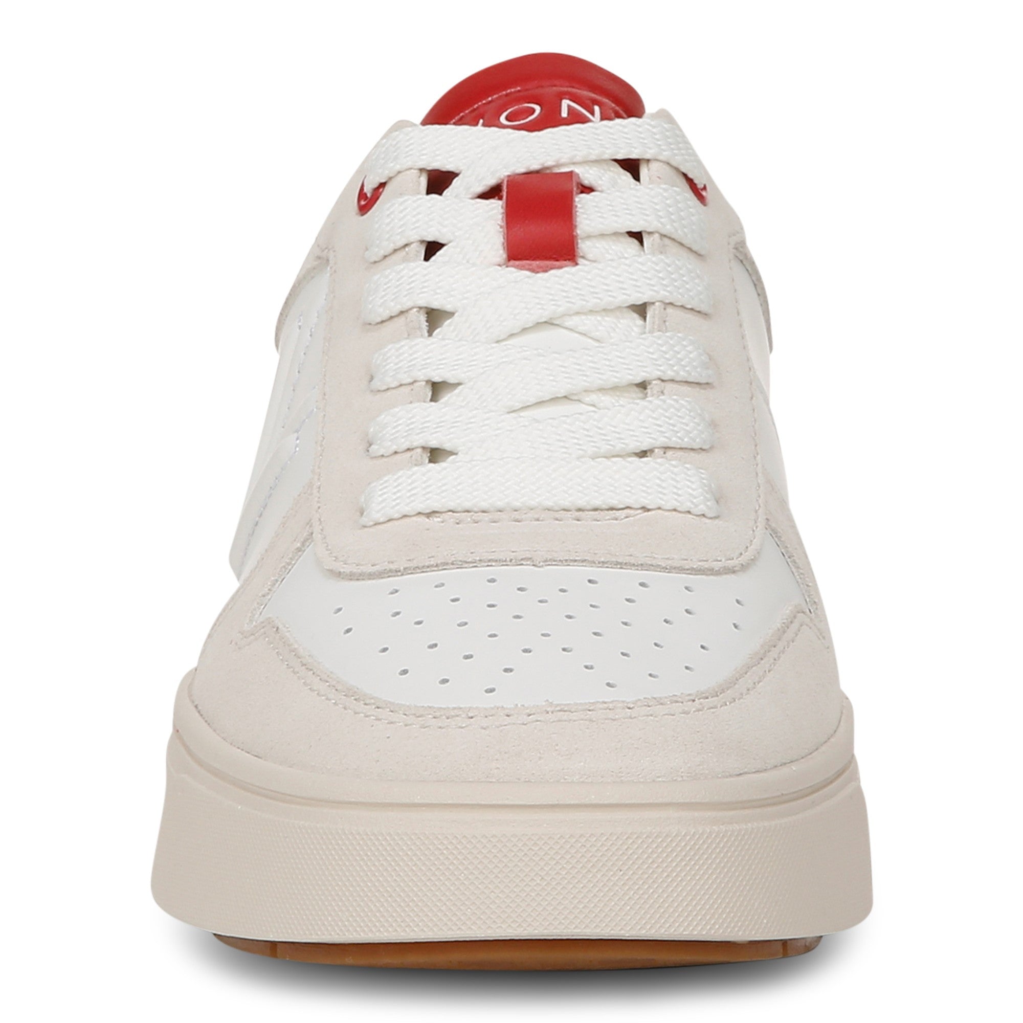 Vionic Kimmie Court - Women's Casual Leather Lace-up Orthotic Shoe - Cream/red - Front