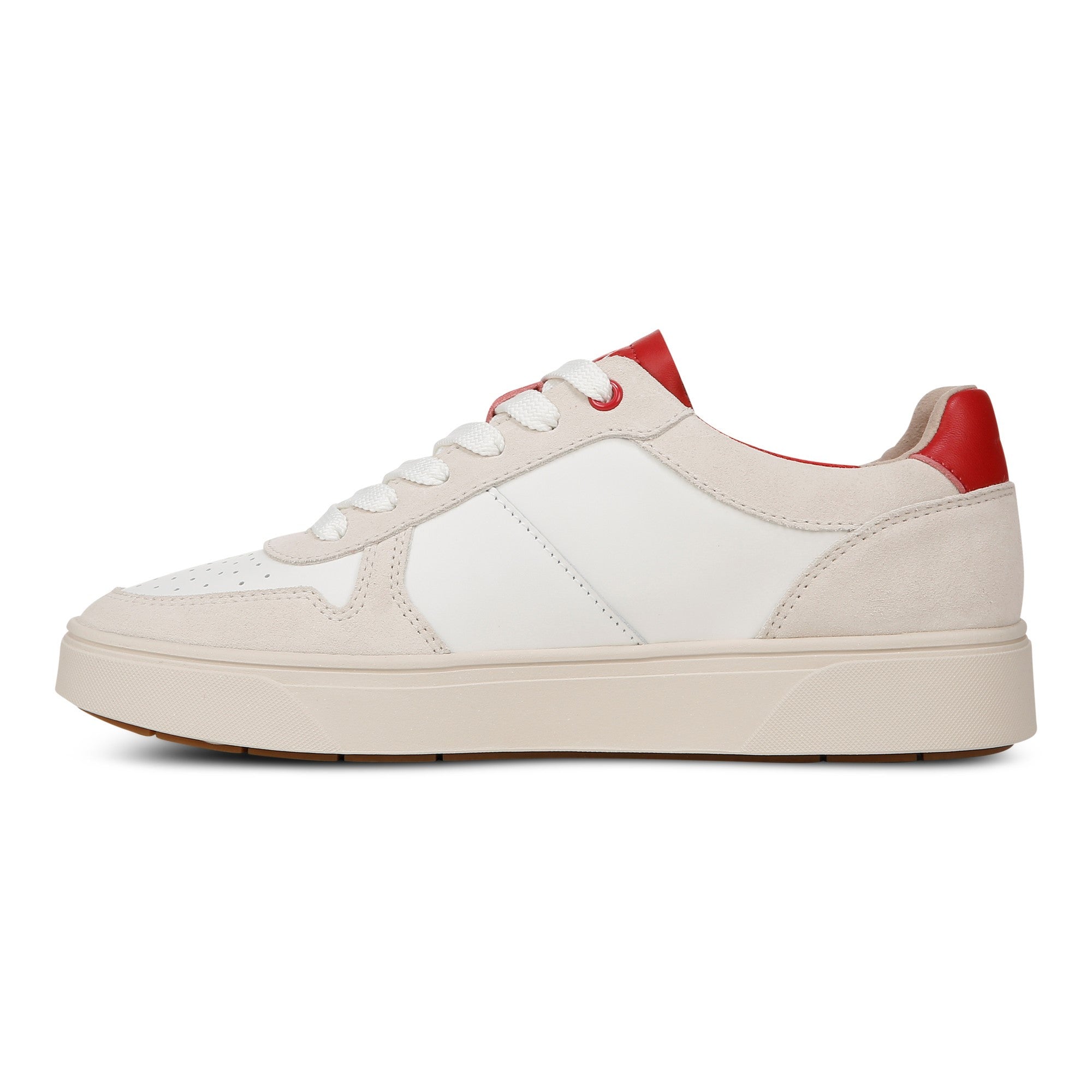 Vionic Kimmie Court - Women's Casual Leather Lace-up Orthotic Shoe - Cream/red - Left Side