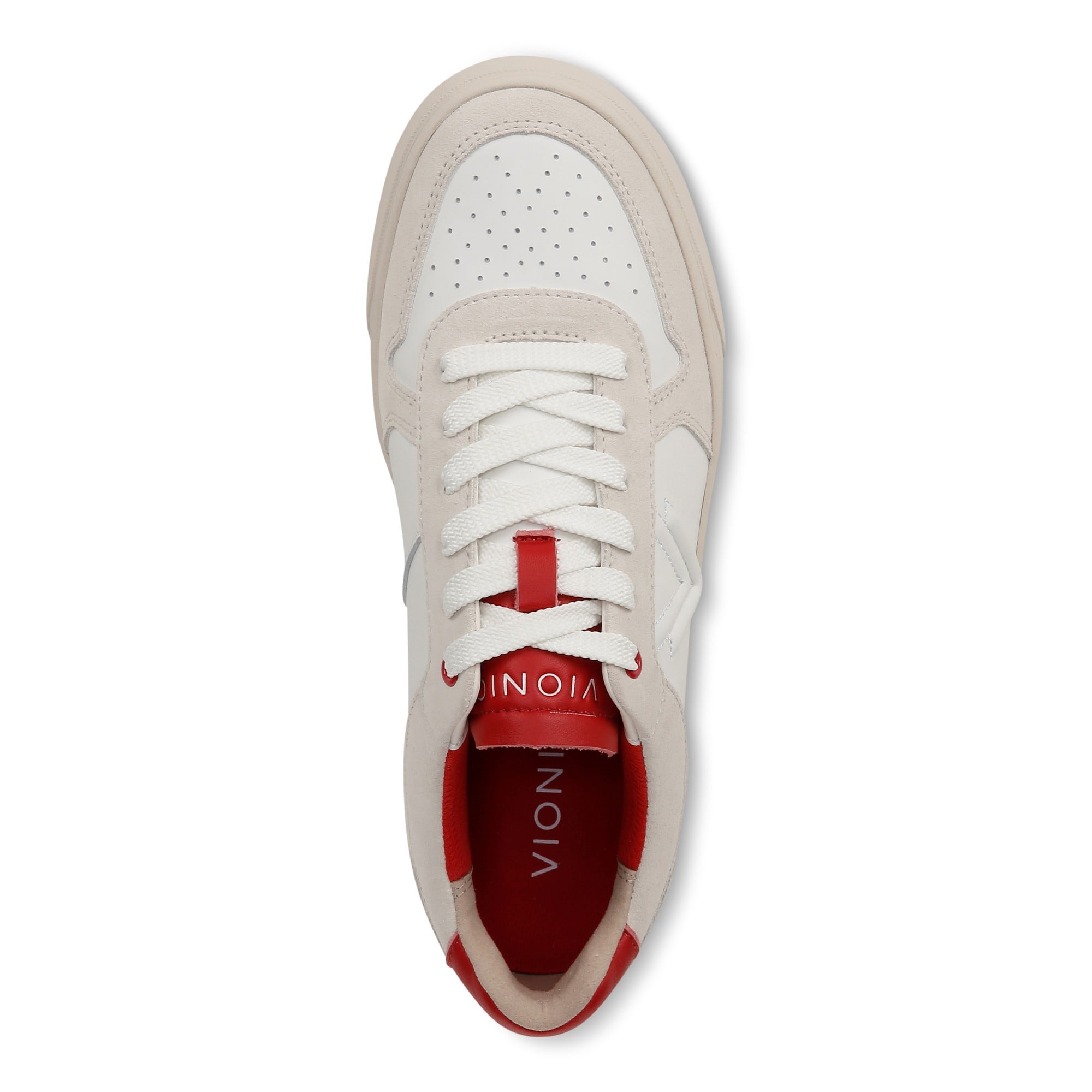 Vionic Kimmie Court - Women's Casual Leather Lace-up Orthotic Shoe - Cream/red - Top