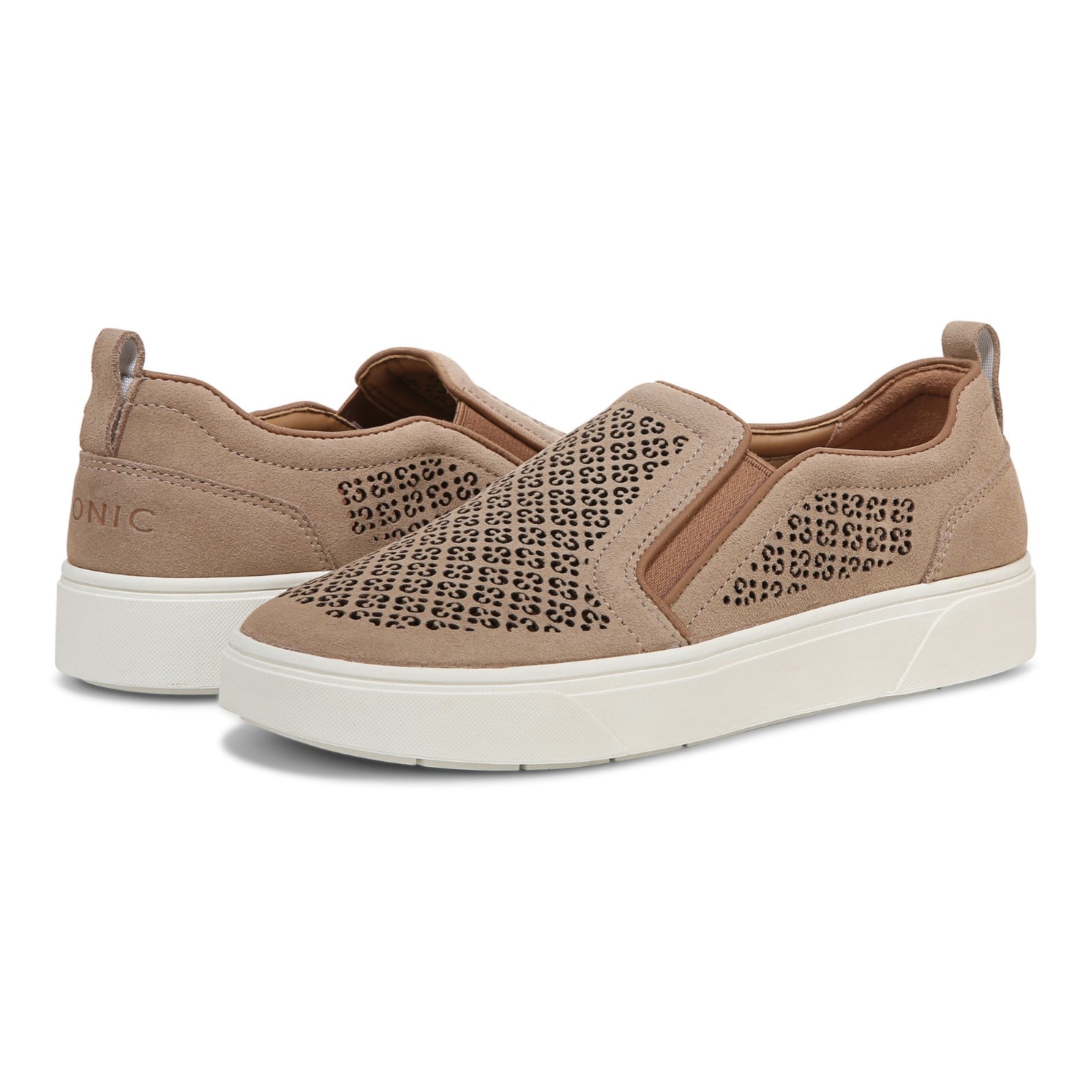 Vionic Kimmie Perf Womens Slip On/Loafer/Moc Casual - Wheat Suede/Rose Suede - pair left angle