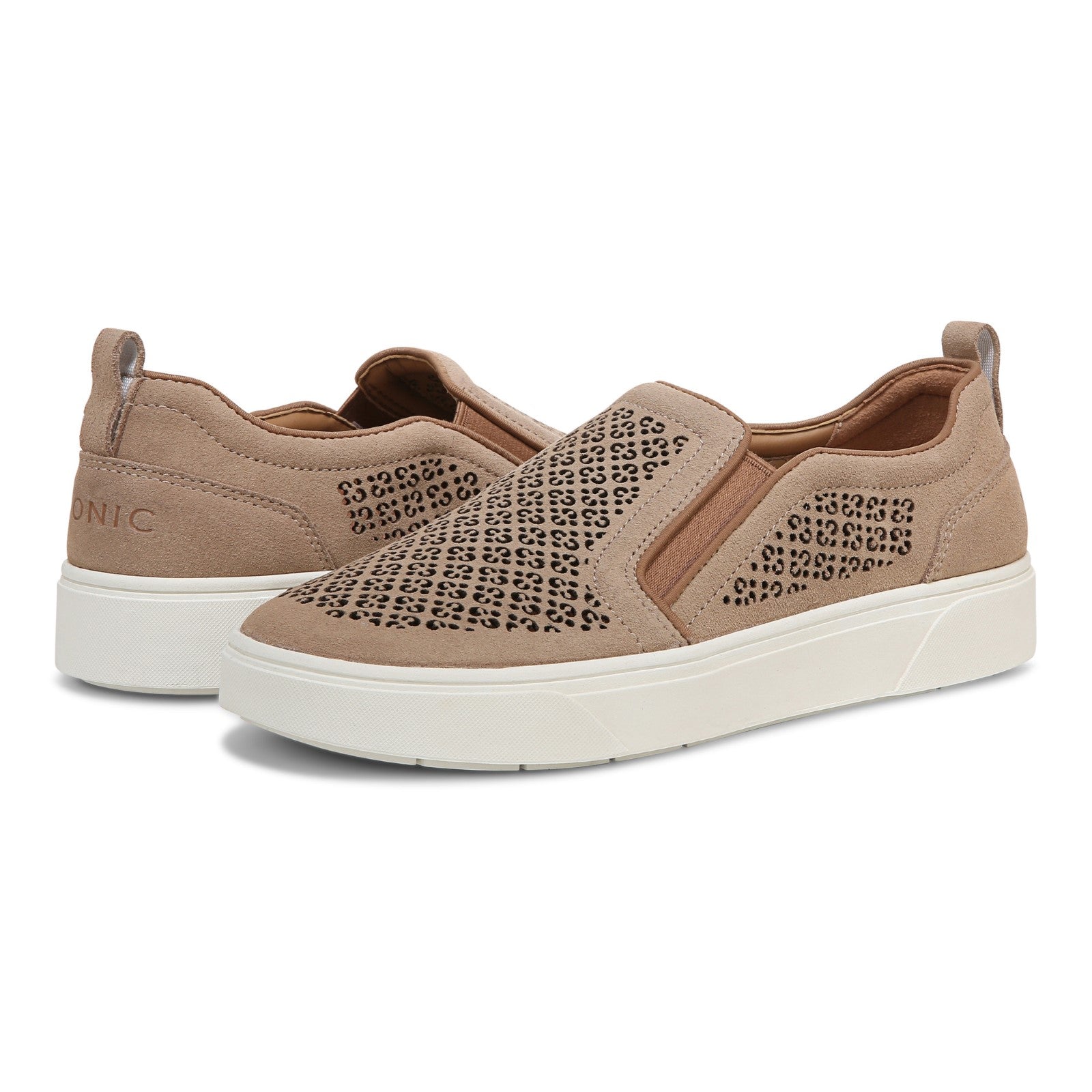 Vionic Kimmie Perf Womens Slip On/Loafer/Moc Casual - Wheat Suede/Rose Suede - pair left angle