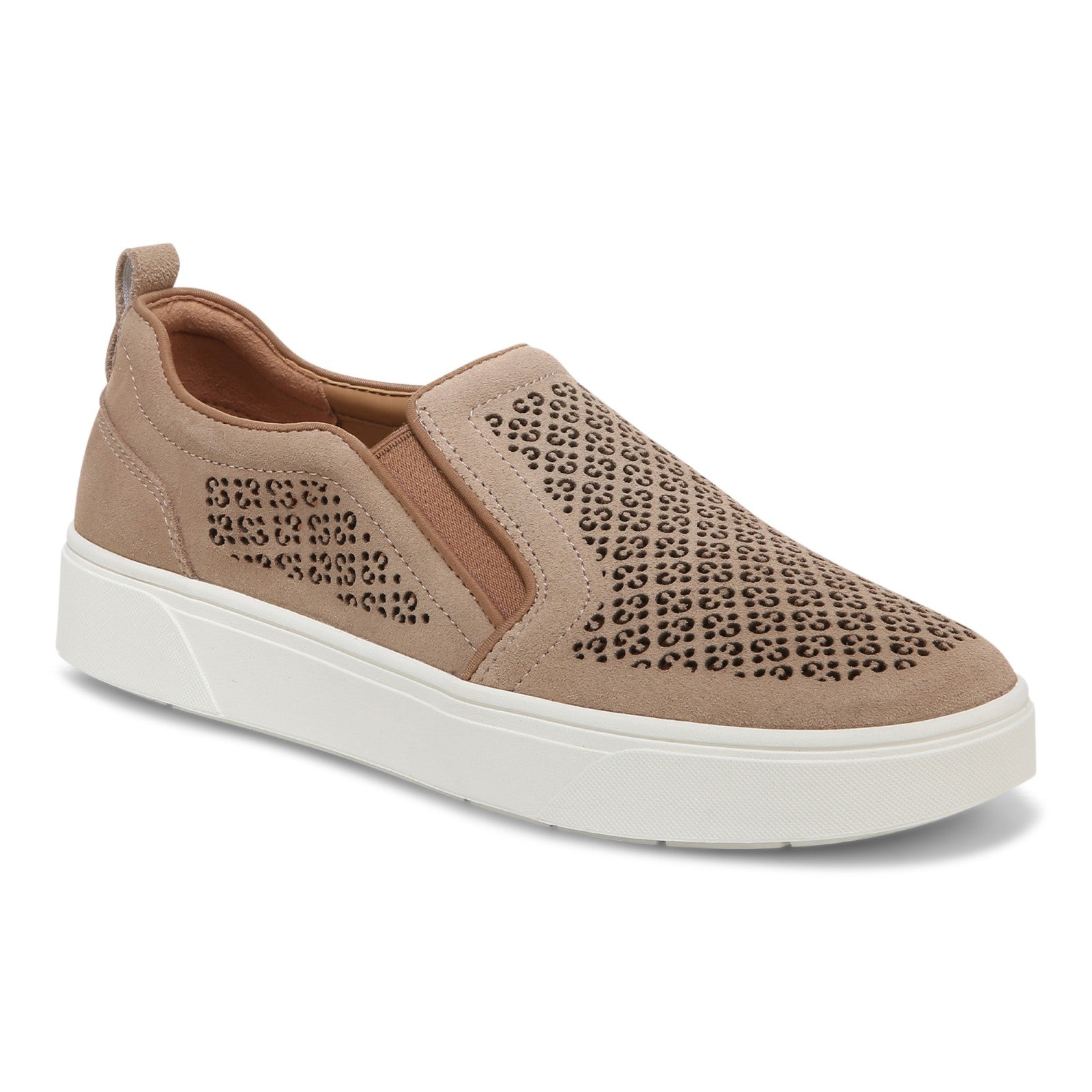 Vionic Kimmie Perf Women's Slip On Supportive Sneaker in Wheat Suede/Rose Suede