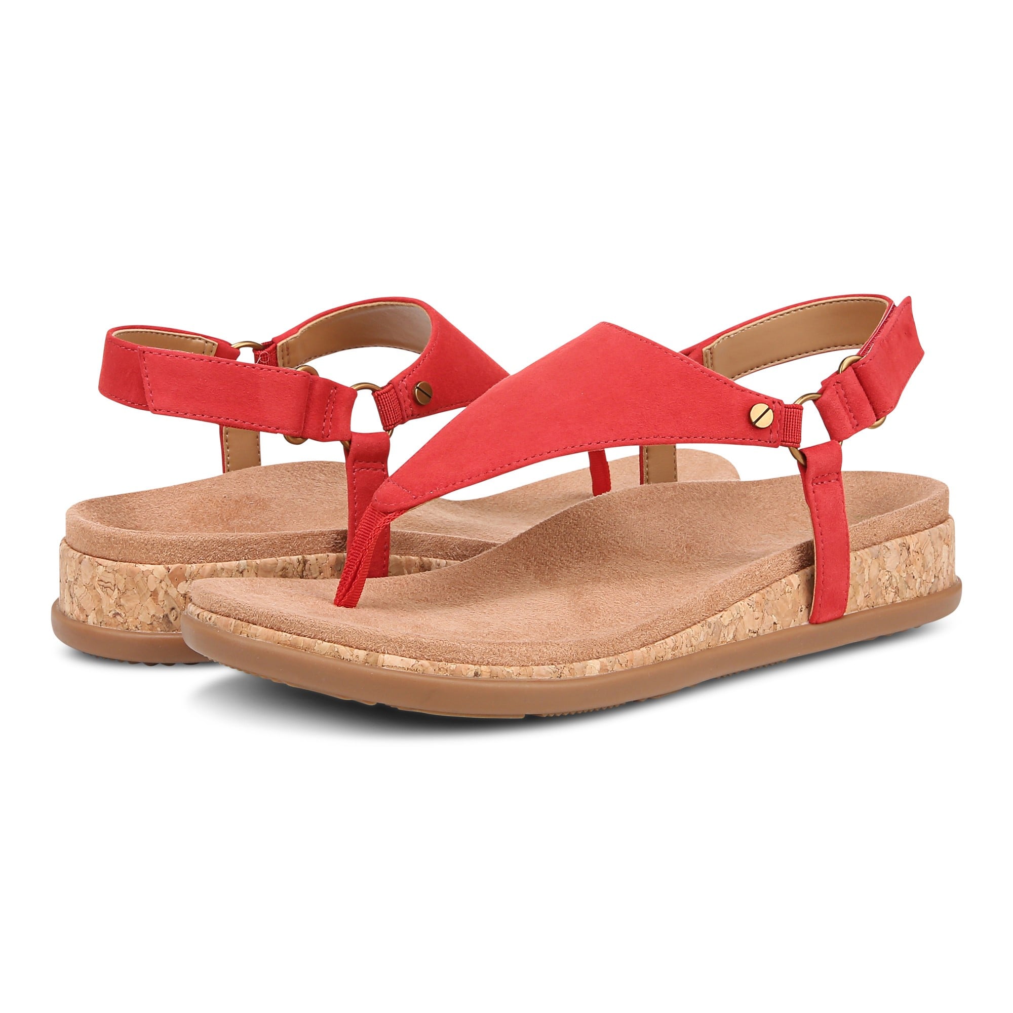 Vionic Kirra II Women's Toe Post Sling Back Arch Supportive Sandal - Red - pair left angle
