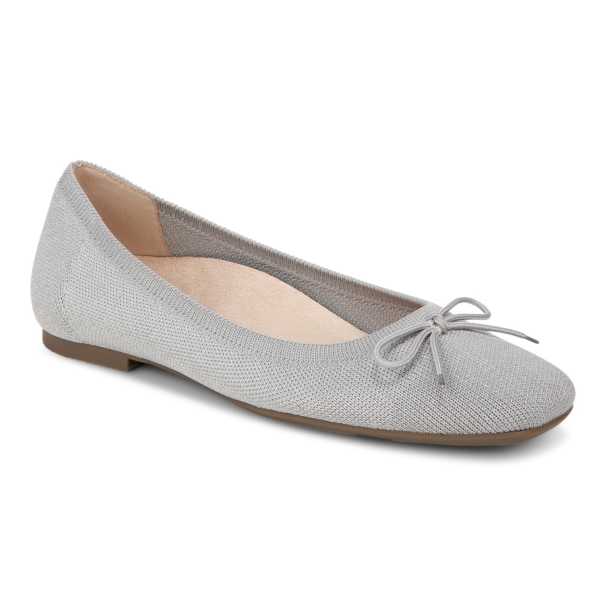 Vionic Klara Knit Women's Ballerina Comfort Skimmer in Light Grey/silver