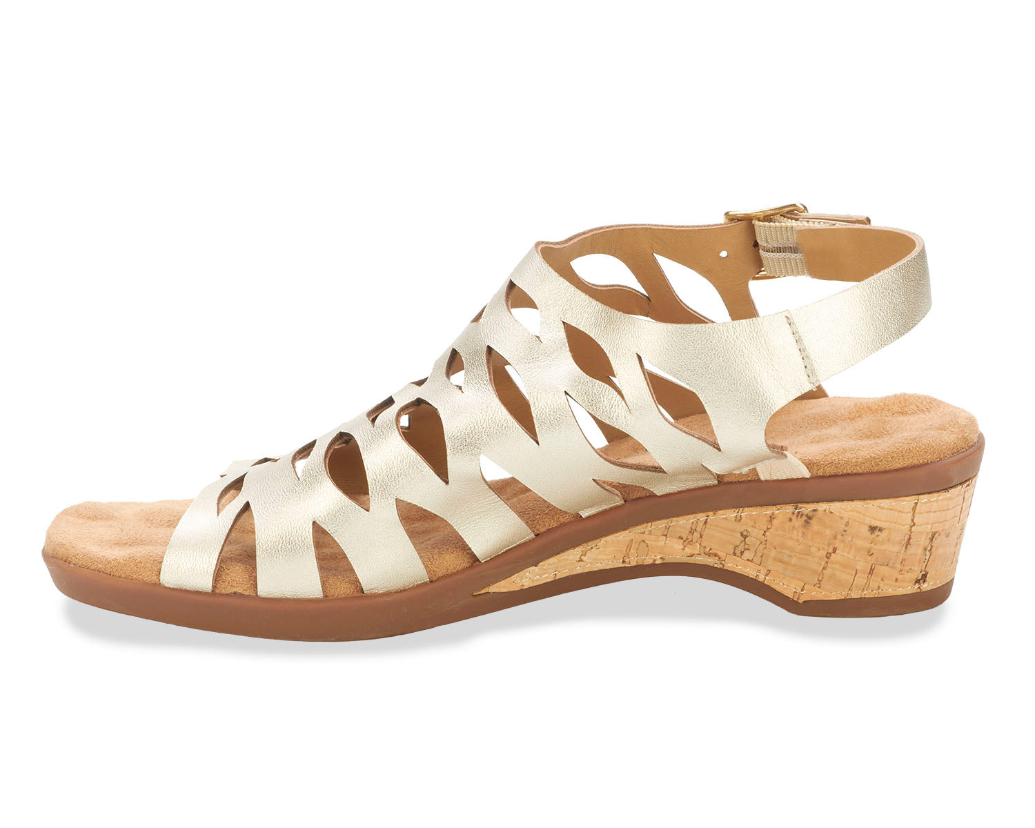 Ros Hommerson Katia Women's Comfort Wedge Sandal - Gold Platino Napa Leather - Inside View