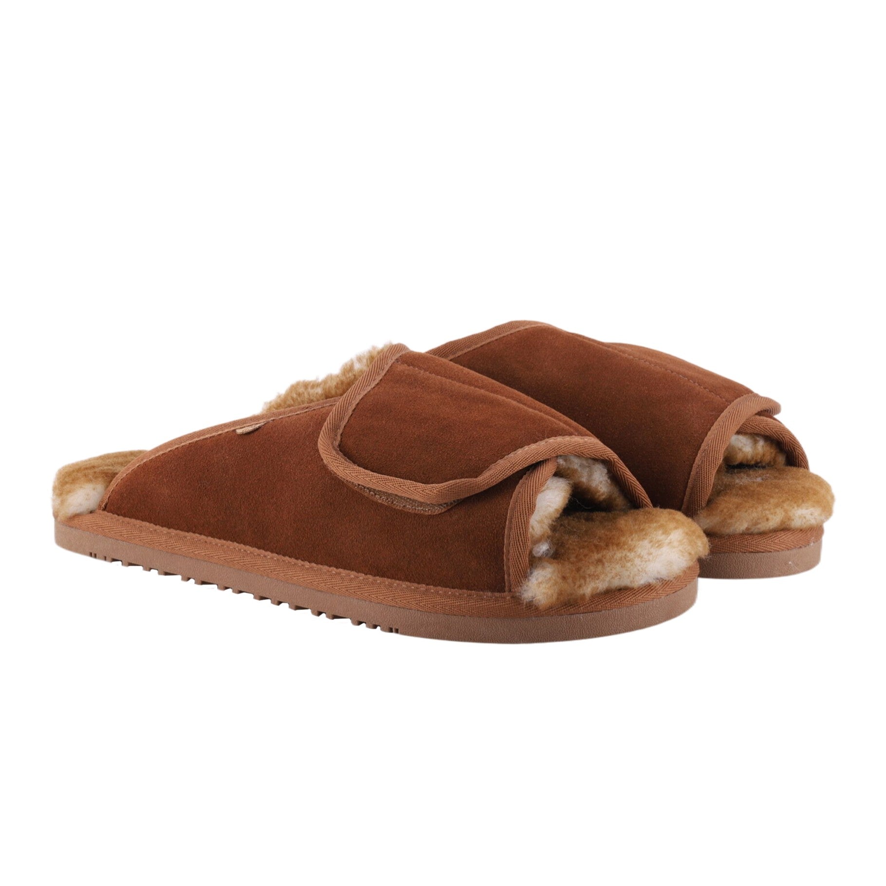 Lamo APMA Men's Slide Wrap Slippers CM2338 - Chestnut - Pair View with Bottom