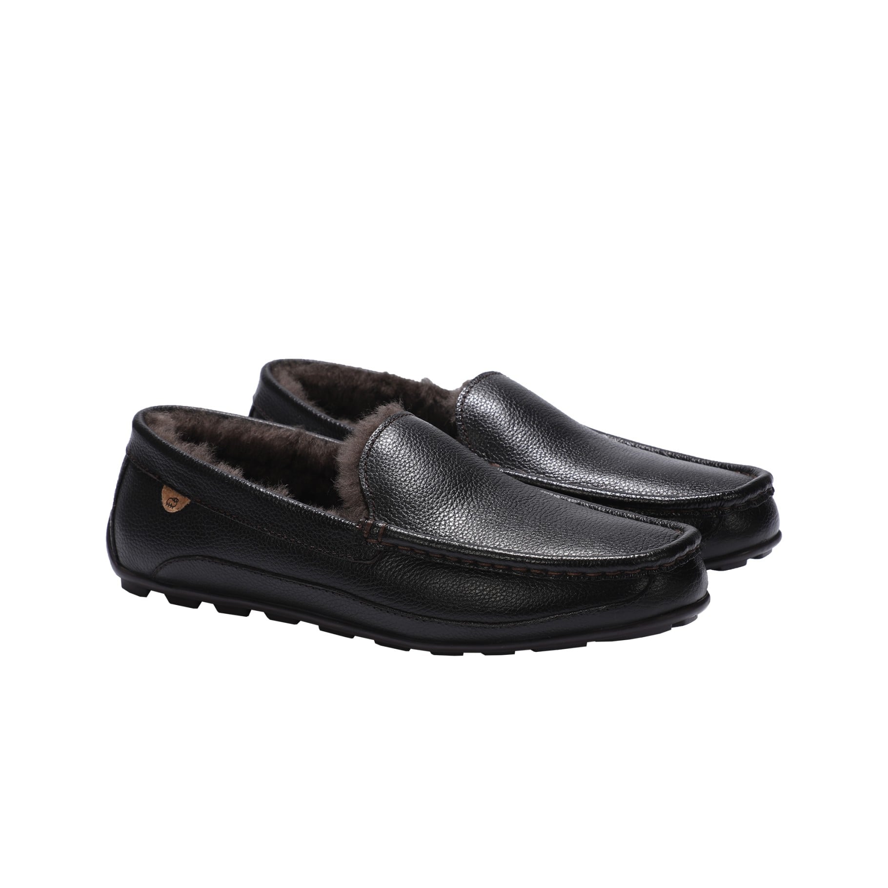 Lamo Grayson Men's Leather Slippers EM2254 - Chocolate - Pair View with Bottom
