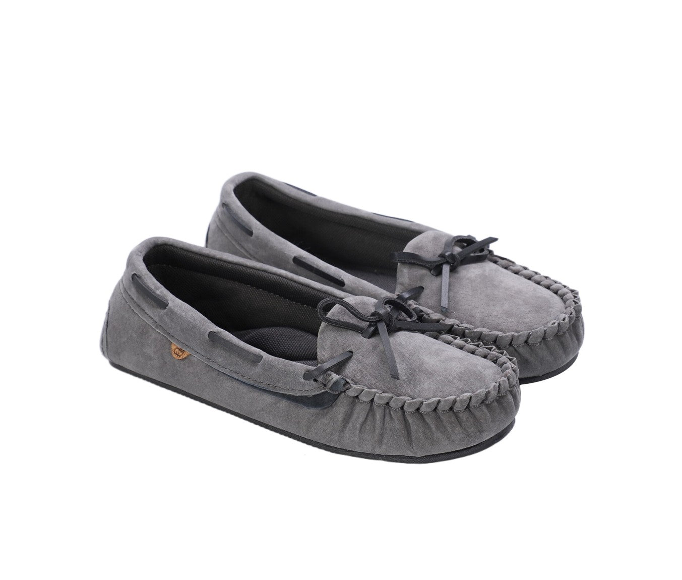 Lamo Selena Moc Women's Moccasin Slippers EW2304 - Grey - Pair View with Bottom