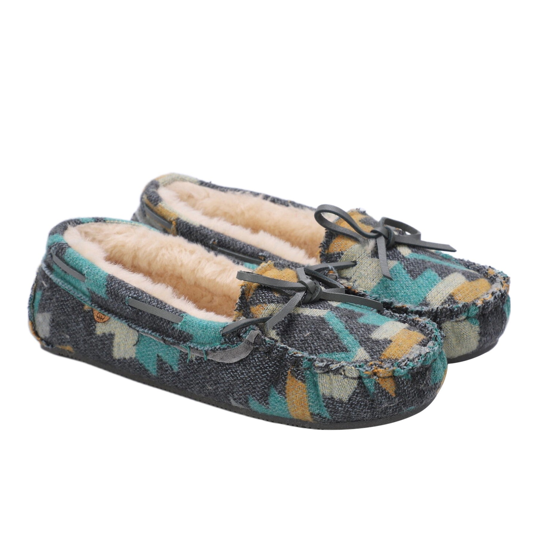 Lamo Hannah Women's Moccasin Slippers EW2318 - Grey/multi - Pair View with Bottom