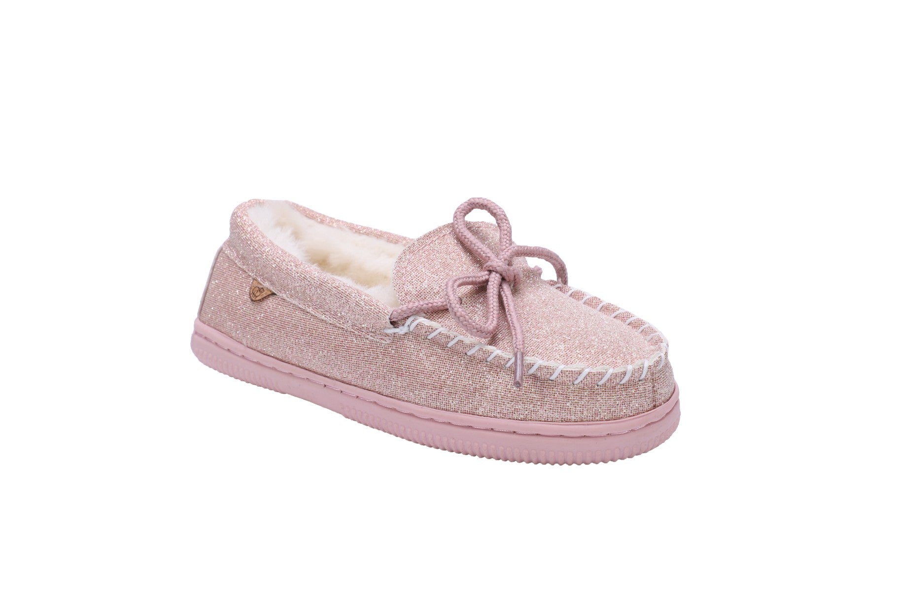 Lamo Kids' Moc Kids Slippers K0302 - Pink Glitter - Profile View