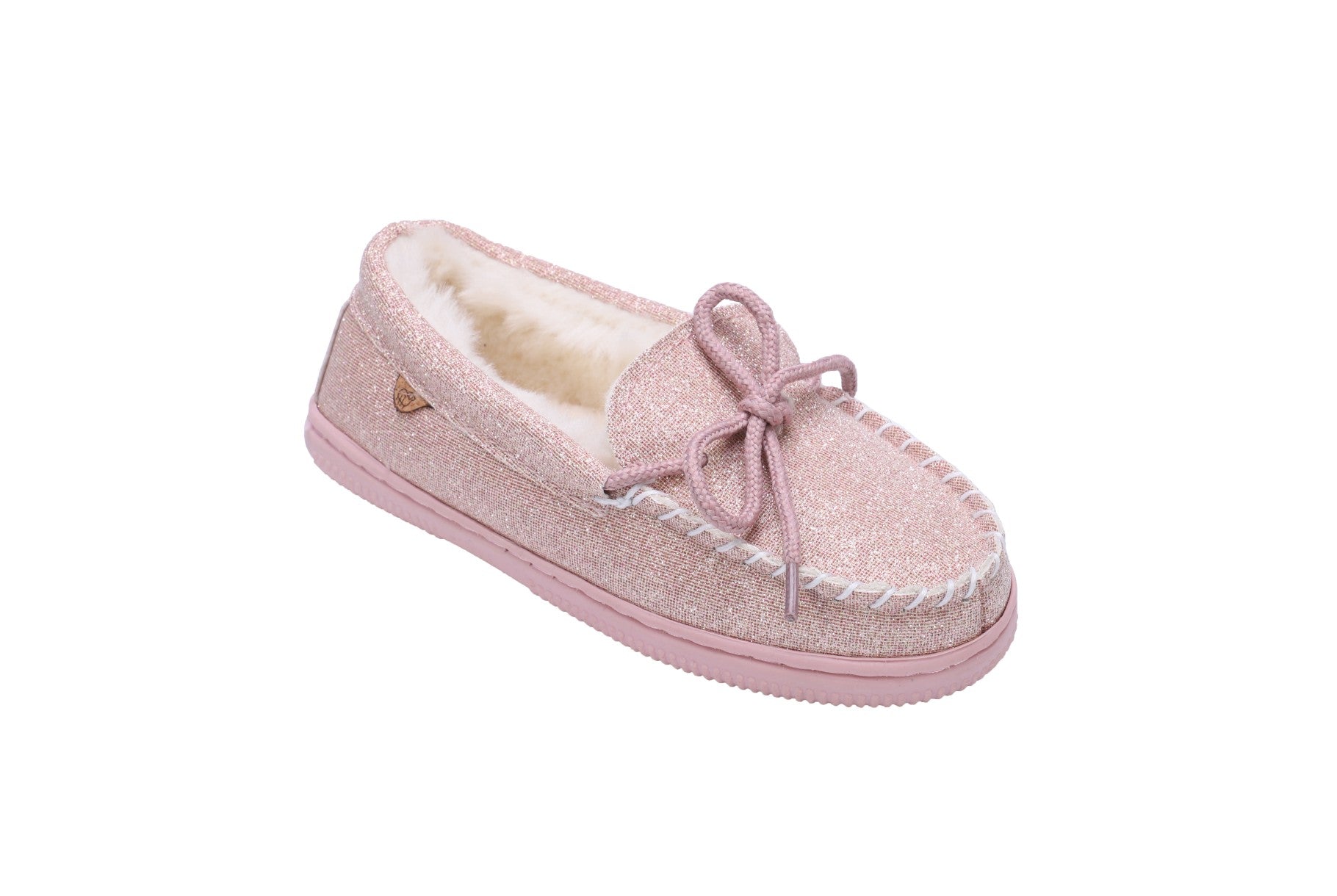 Lamo Kids' Moc Kids Slippers K0302 - Pink Glitter - Side View