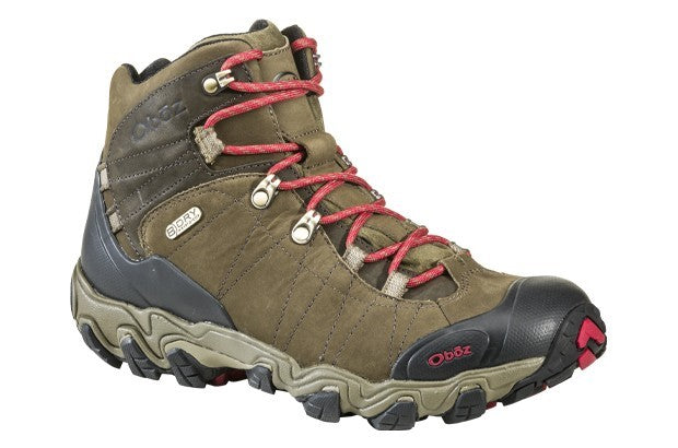 Oboz Bridger Mid Men's Waterproof Hiking Boot - Olive Redlace Angle main