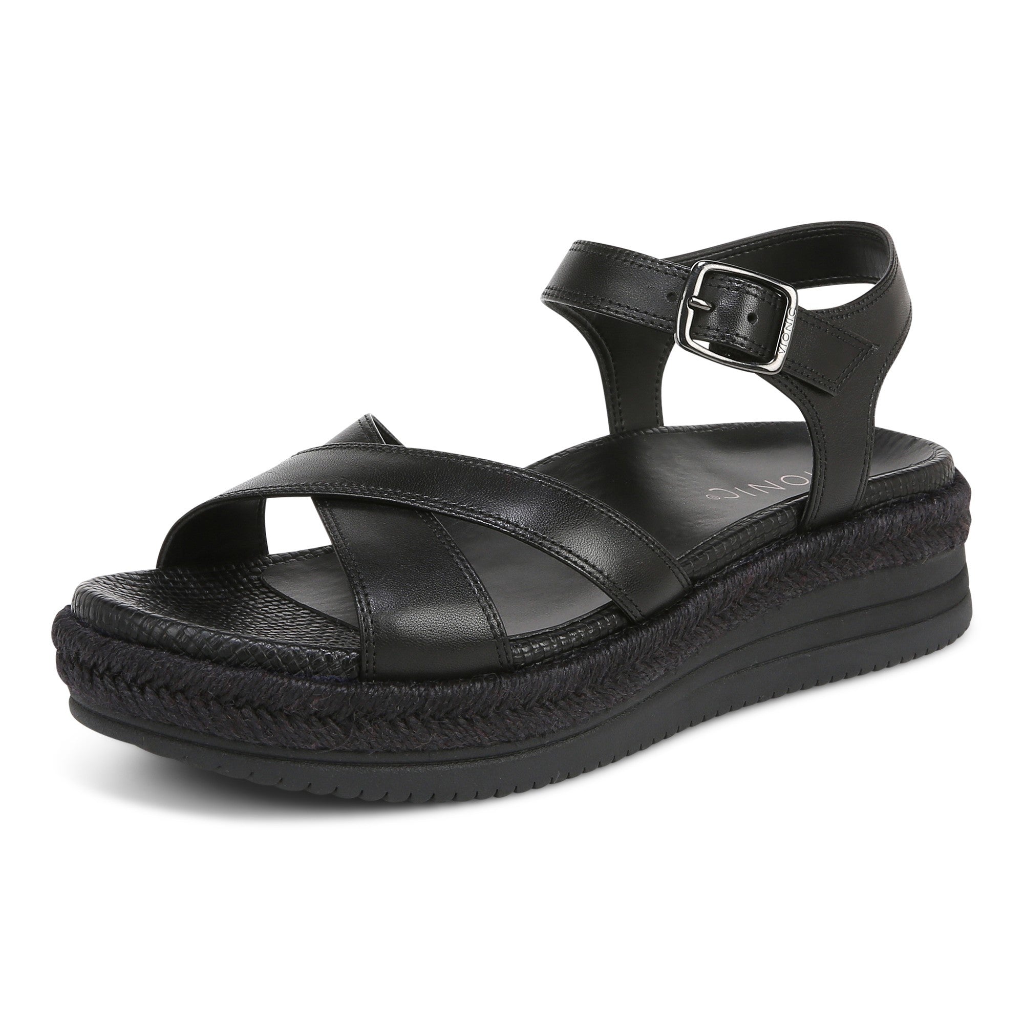 Vionic Mar Women's Platform Wedge Sandal - Black - Left angle
