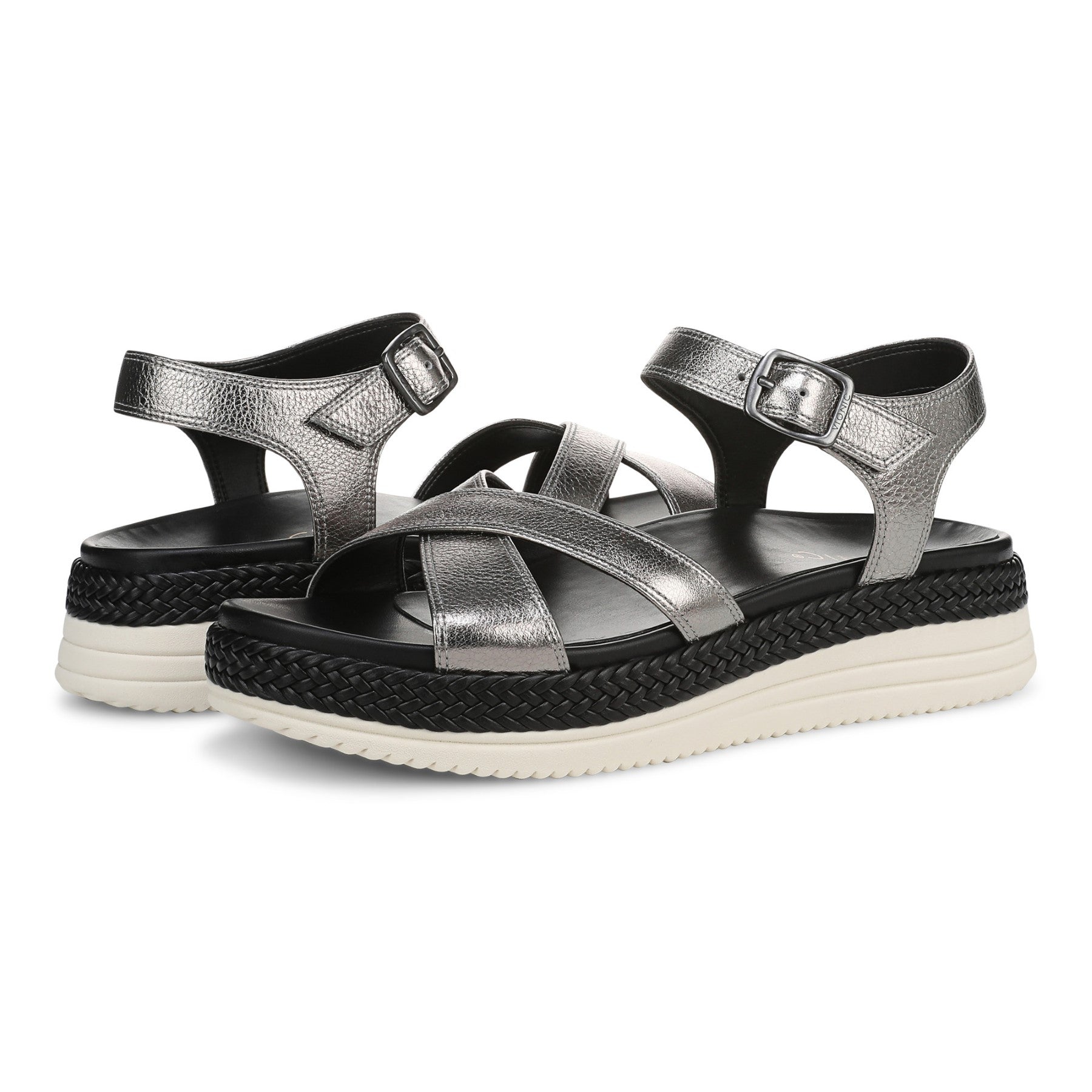 Vionic Mar Women's Platform Wedge Sandal - Pewter - pair left angle