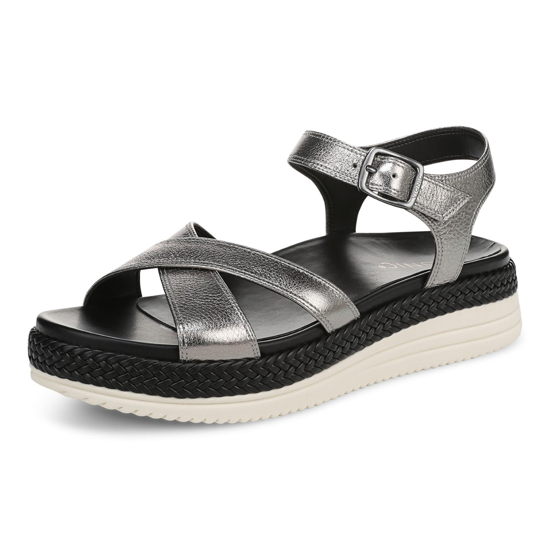 Vionic Mar Women's Platform Wedge Sandal - Pewter - Left angle