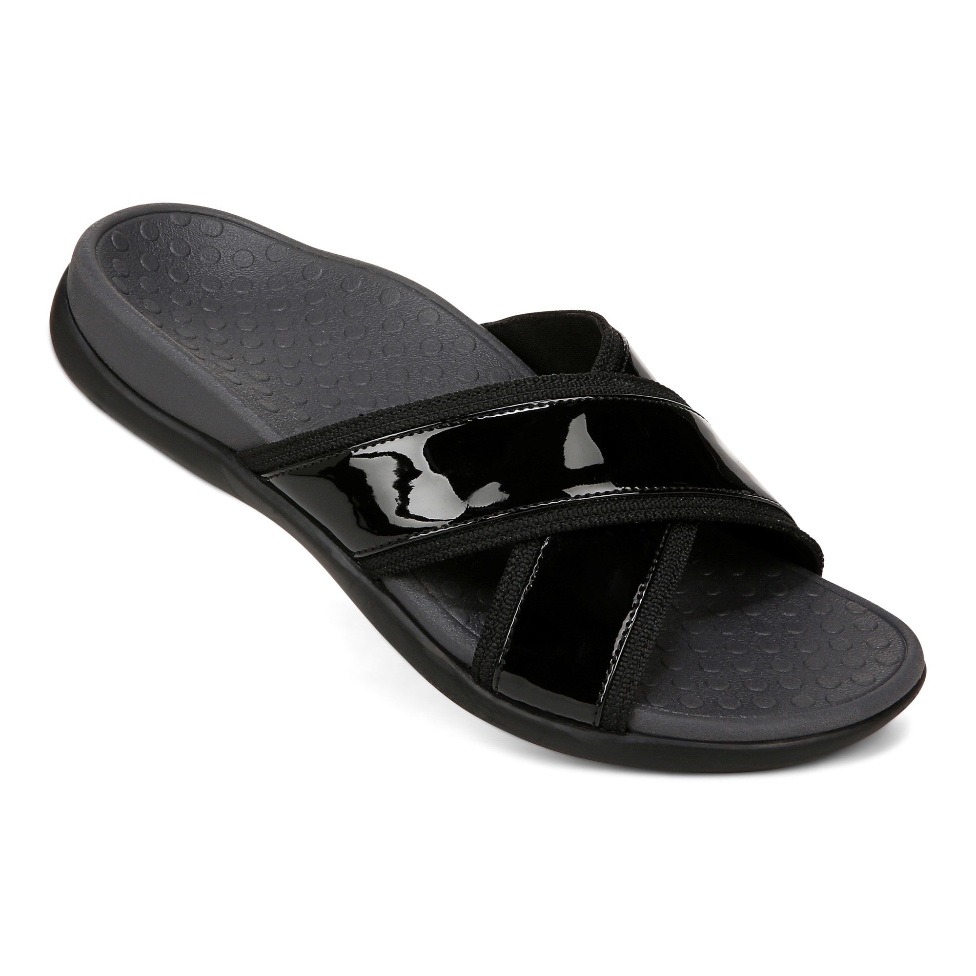 Vionic Merced Women's Cross Strap Slide Orthotic Sandals - Black - MERCED-I8716S1001-BLACK-13fl-med