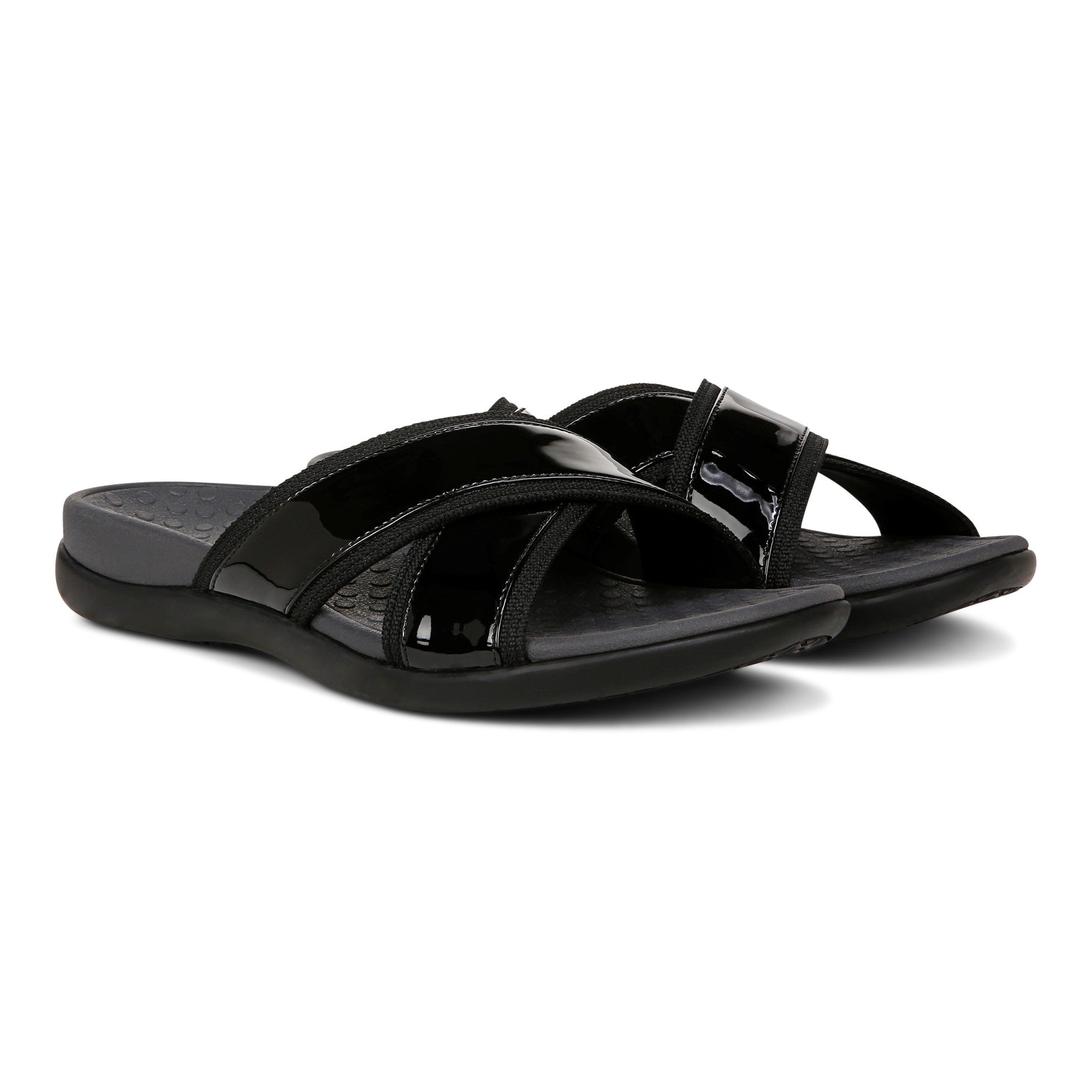 Vionic Merced Women's Cross Strap Slide Orthotic Sandals - Black - Pair