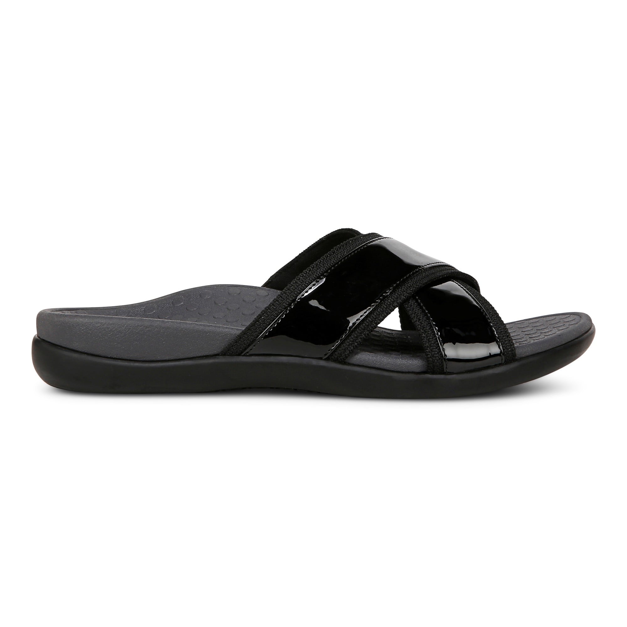 Vionic Merced Women's Cross Strap Slide Orthotic Sandals - Black - Right side