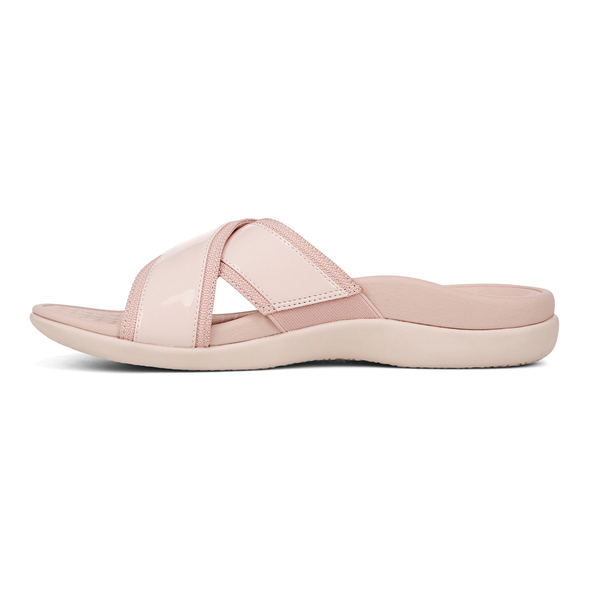 Vionic Merced Women's Cross Strap Slide Orthotic Sandals - Peony Pink - Left Side