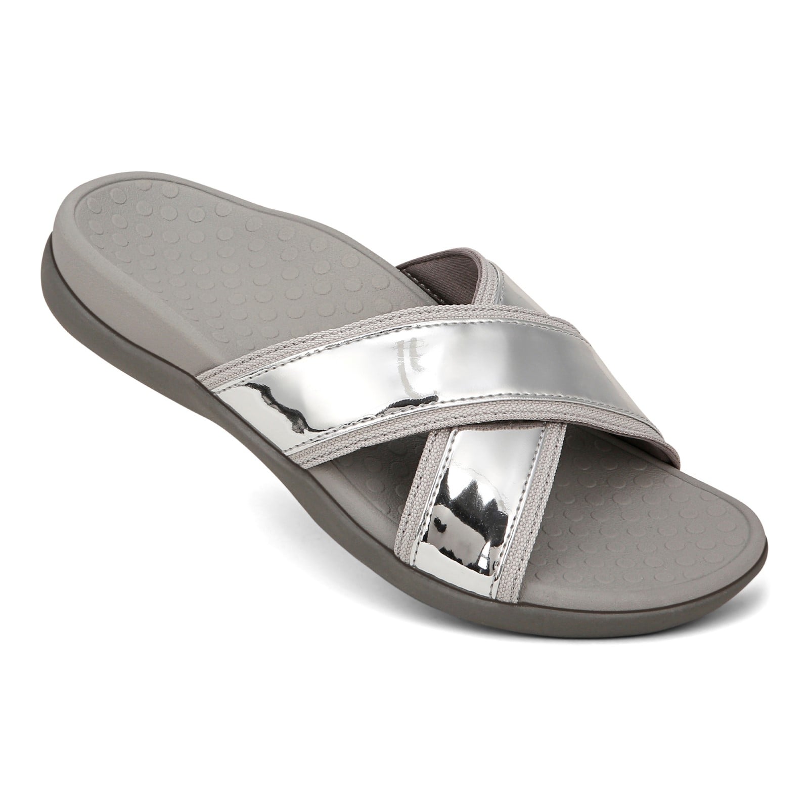 Vionic Merced Women's Cross Strap Slide Orthotic Sandals - 13fl Med Silver
