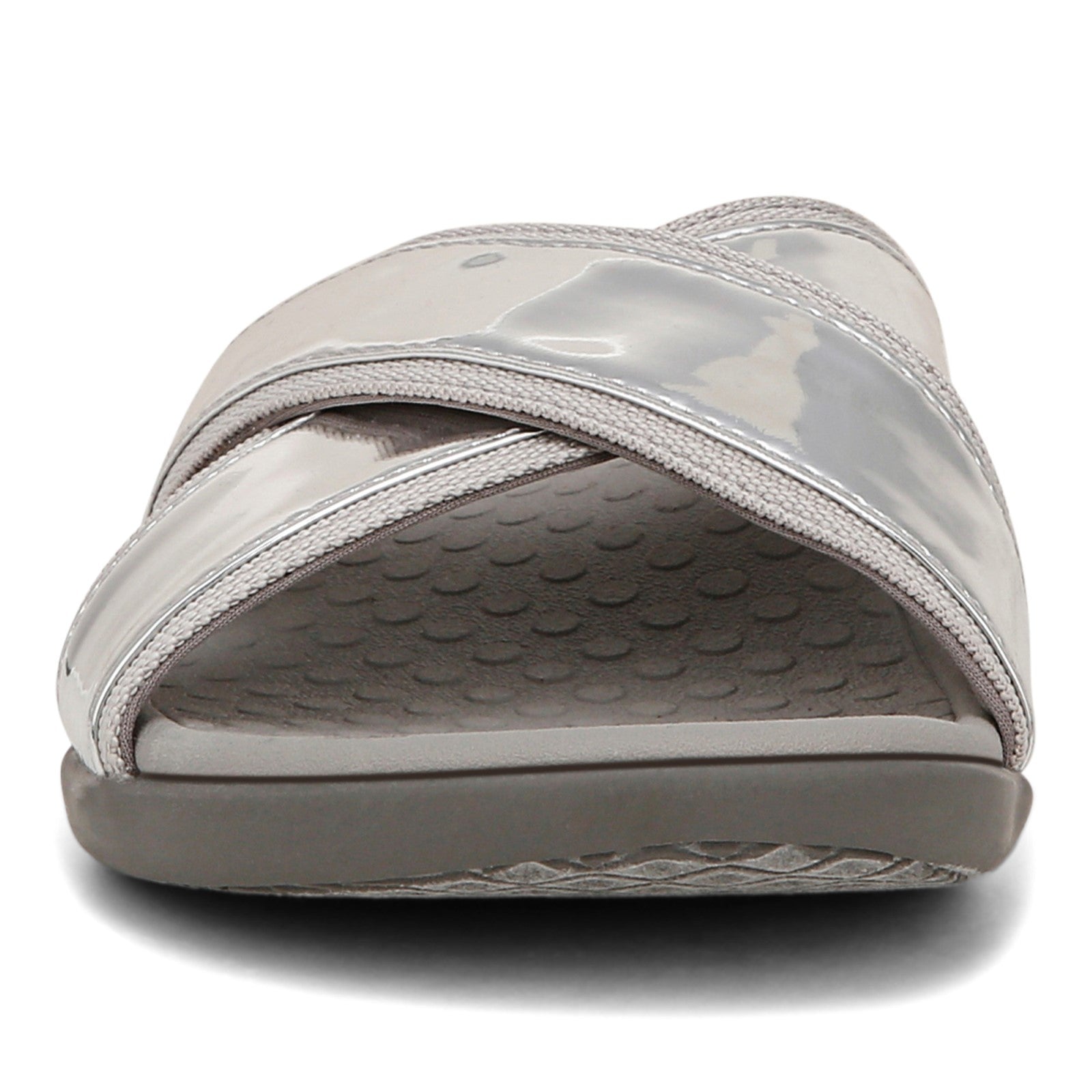 Vionic Merced Women's Cross Strap Slide Orthotic Sandals - 4to Med Silver