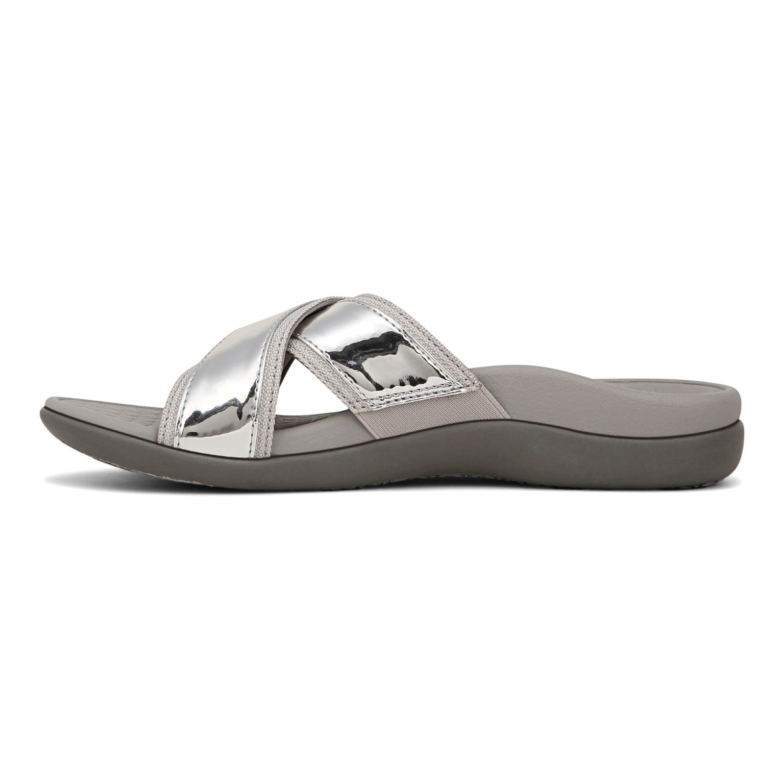 Vionic Merced Women's Cross Strap Slide Orthotic Sandals - 5lf Med Silver