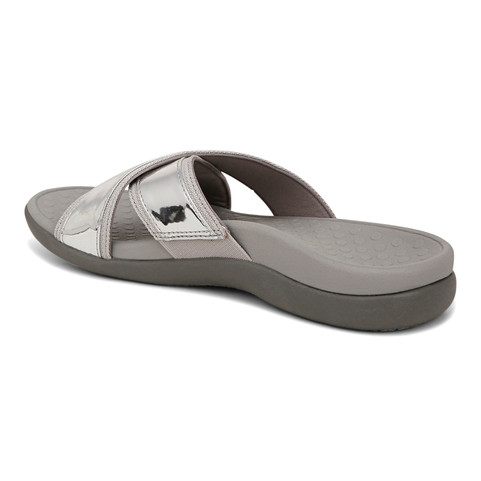 Vionic Merced Women's Cross Strap Slide Orthotic Sandals - 9ibq Med Silver