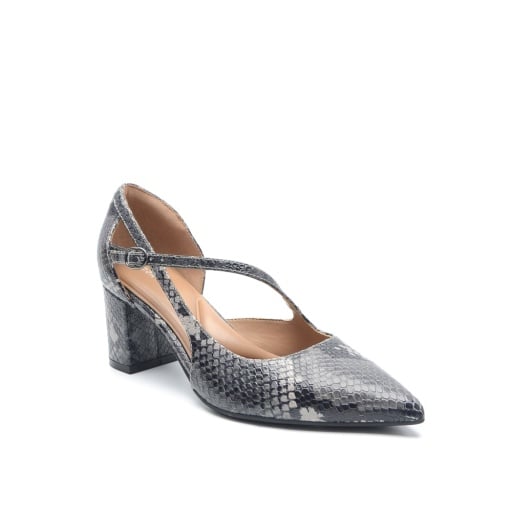 Medium Gray Snake Print Leather